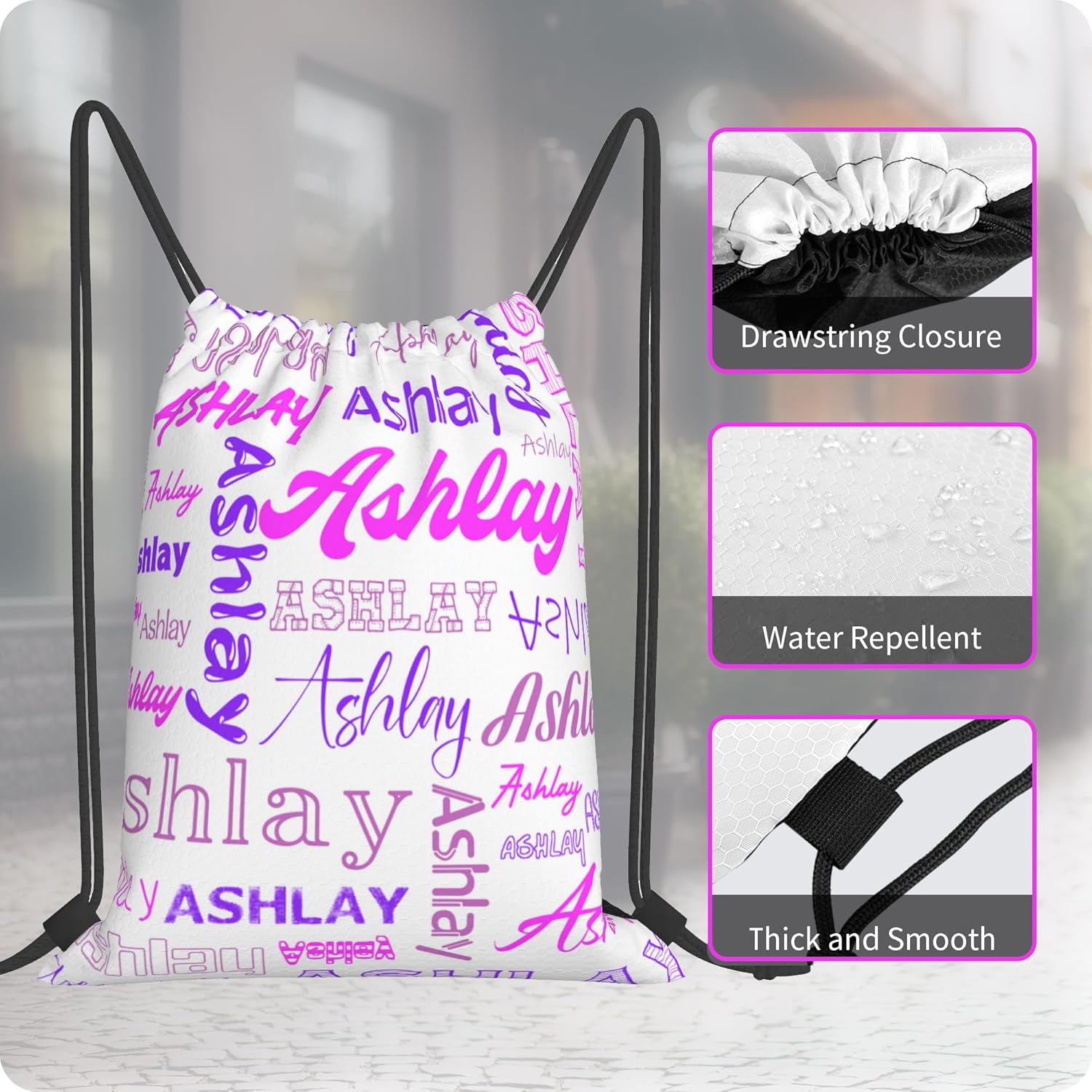 Personalized Drawstring Bag with Your Name Drawstring Backpack for Men Women Small Gym Beach