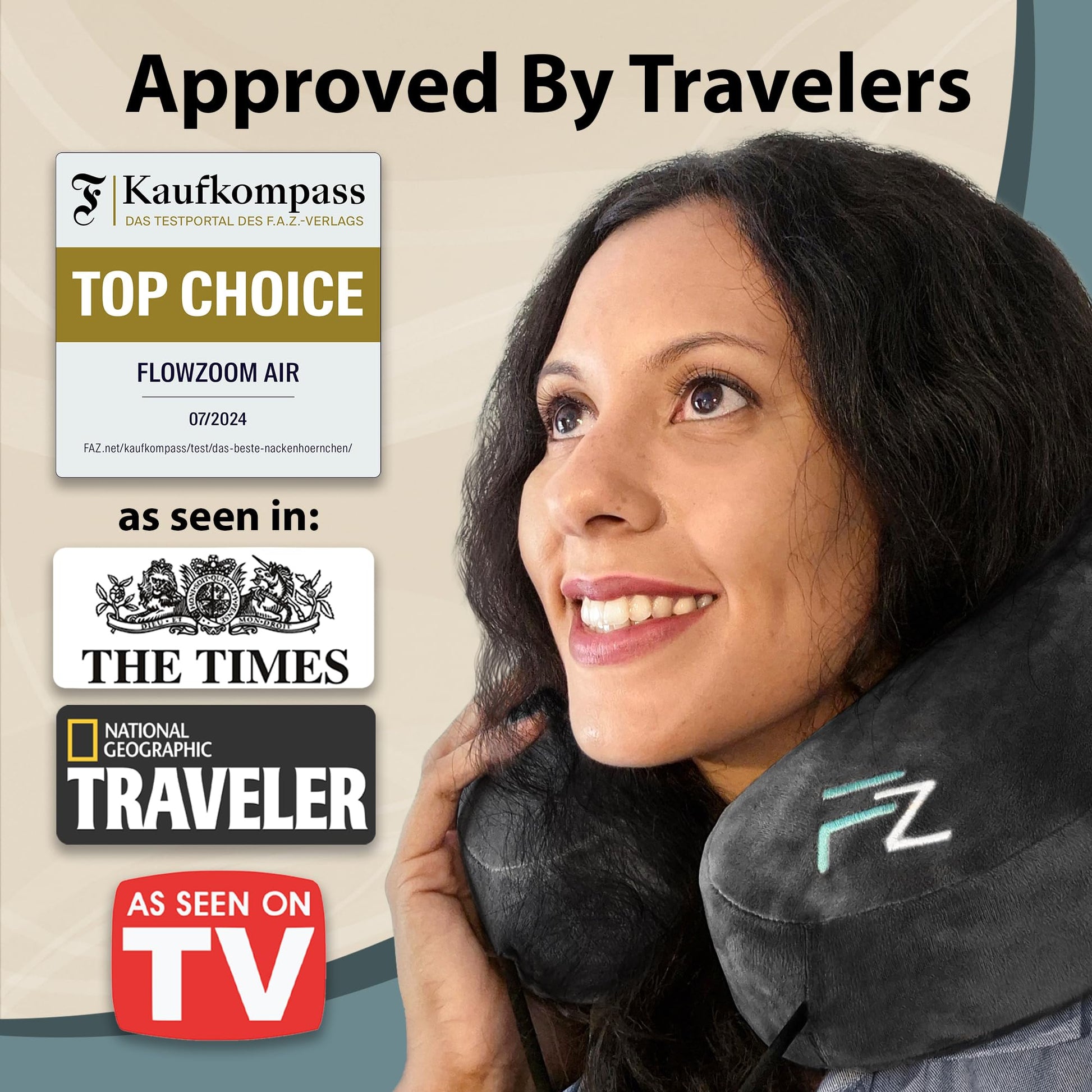 FLOWZOOM Air Inflatable Neck Pillow for Traveling on Plane - H-Shape Hooded Airplane Pillow with 5