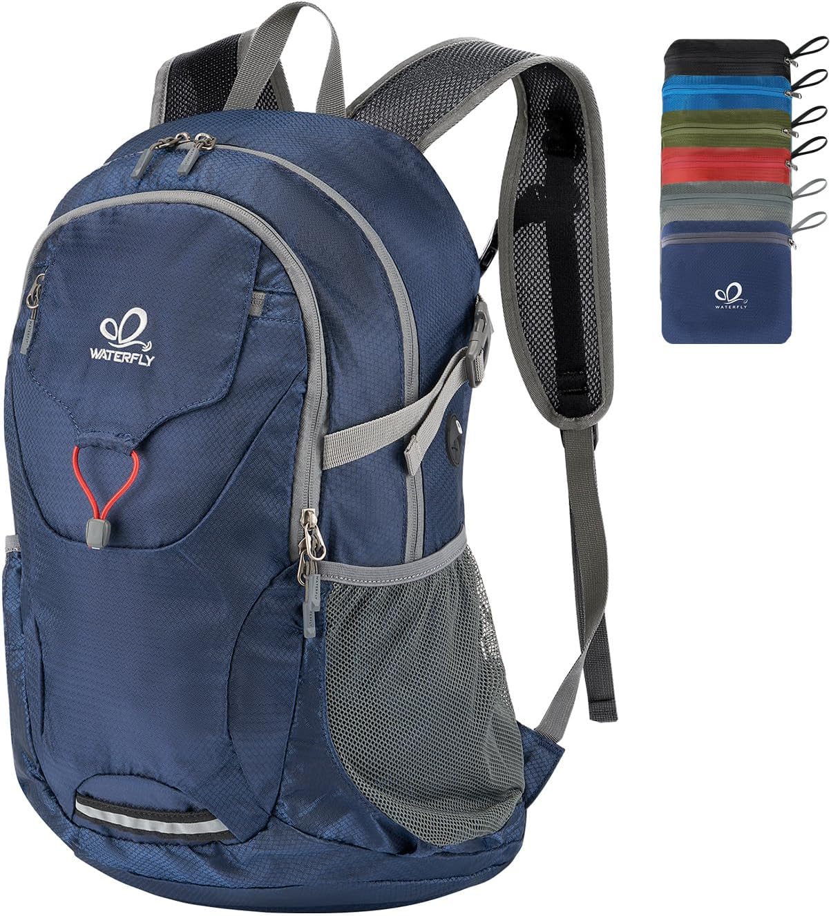 WATERFLY Lightweight Packable Hiking Backpack: 30L Foldable Travel Daypack Ultralight Camping Day Pack for Woman Man Dark Blue