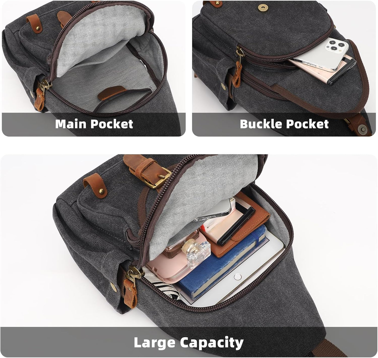 KouLi Buir Canvas Sling bag,Small Crossbody Backpack,Convertible Chest Bag Casual Daypack For Outdoor Cycling Hiking Travel