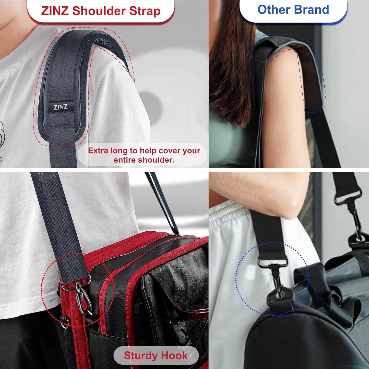 ZINZ 60" Universal Bag Strap with Ultra-thick Fixed Breathable Pad, Adjustable Heavy-duty Shoulder Strap for Laptop, Crossbody, Luggage, Gym, Camera Bag and More - D01G01