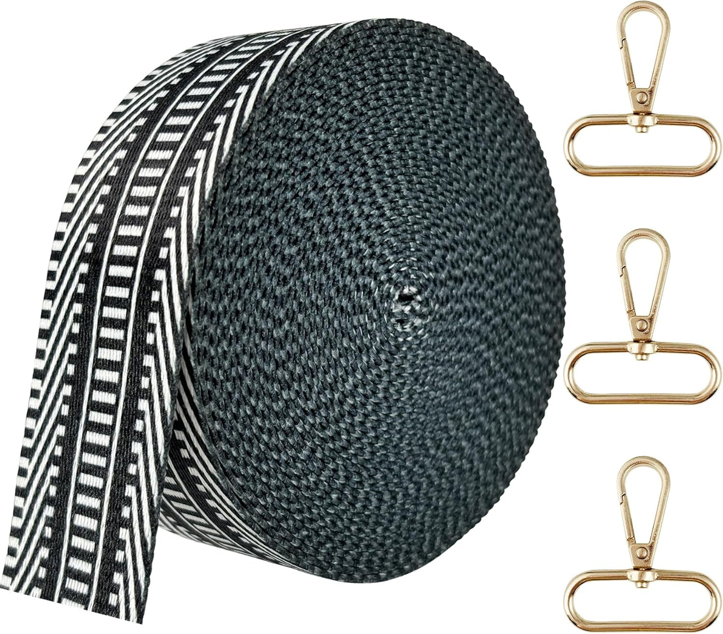 1.5 inch Printed Nylon Webbing Straps for Bags with Buckle 1 1/2 inch 6 Yards Black Strips Thick Patterned Fabric Webbing Luggage Handle Ribbon for Backpack-Home Deco-Clothing-Sewing-DIY Crafts