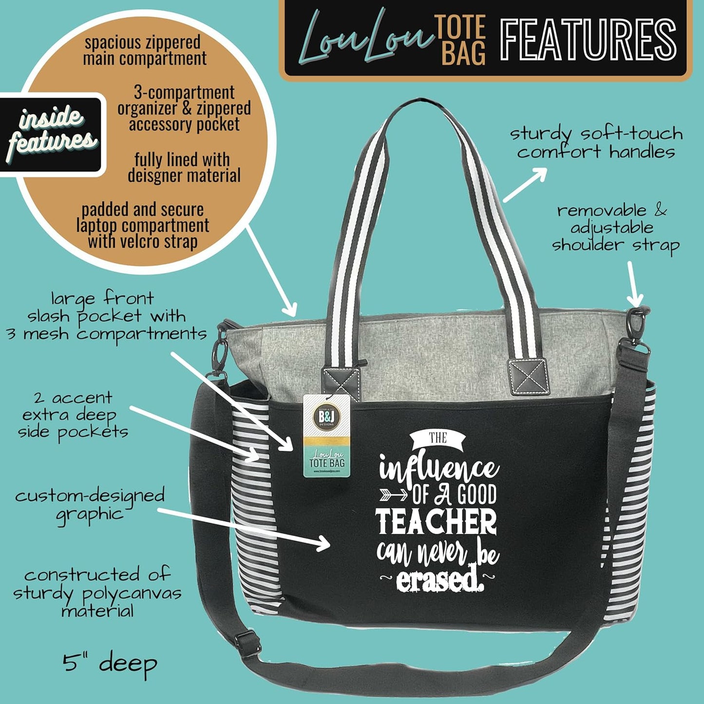 Brooke & Jess Designs Teacher Tote Bag for Work - Teacher Handbag Gifts for Women, Teacher Bag Best Teacher Appreciation Gift