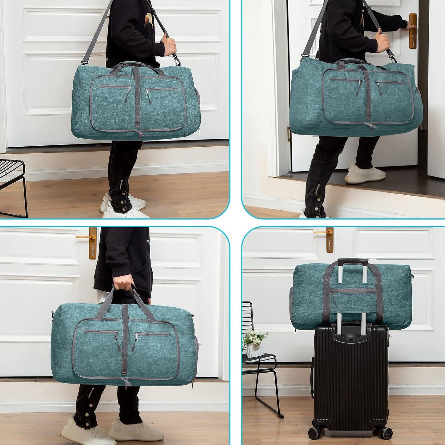 Vomgomfom 65L/85L/115L Foldable Travel Duffle Bag, Lightweight Checked Luggage with Shoe Compartment, Water-Resistant Weekender Overnight Bag for Men & Women