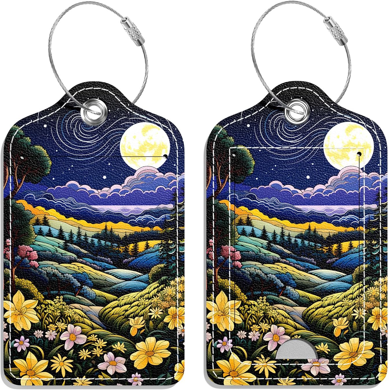 Luggage Tags for Suitcase, 2 Pack PU Leather Travel Cruise Luggage Tag with Privacy Flap, Name ID Label and Metal Loop for Women Men Girls Suitcase Baggage Bag Backpack, Hometown Village