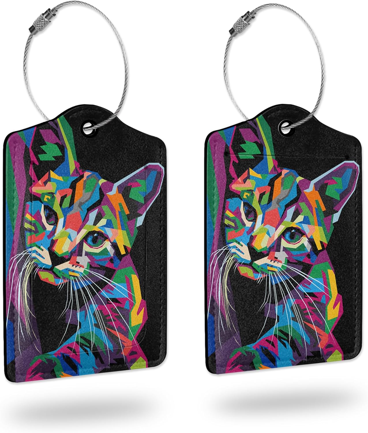 2 Pack Luggage Tags for Suitcases,Cute Cat Leather Cruise Suitcases Tag with Stainless Steel Loop Privacy Cover ID Label Travel Bag Tags Luggage Identifiers for Women Girl Suitcase