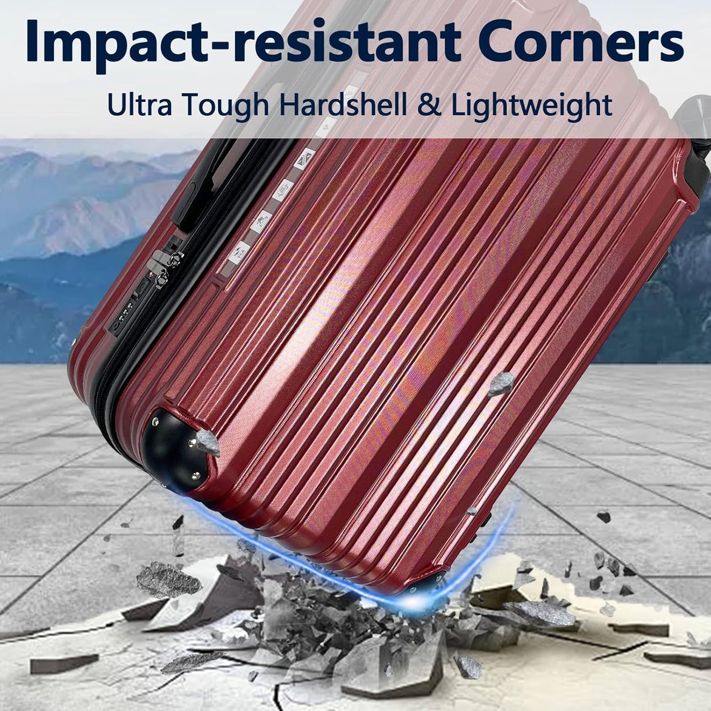 OUZZO Luggage,luggage sets 3 piece,travel carry-on luggage,hard sided luggage with spinner wheels,20/24/28-inch suitcases with corner protectors (Red, 20-24inch)