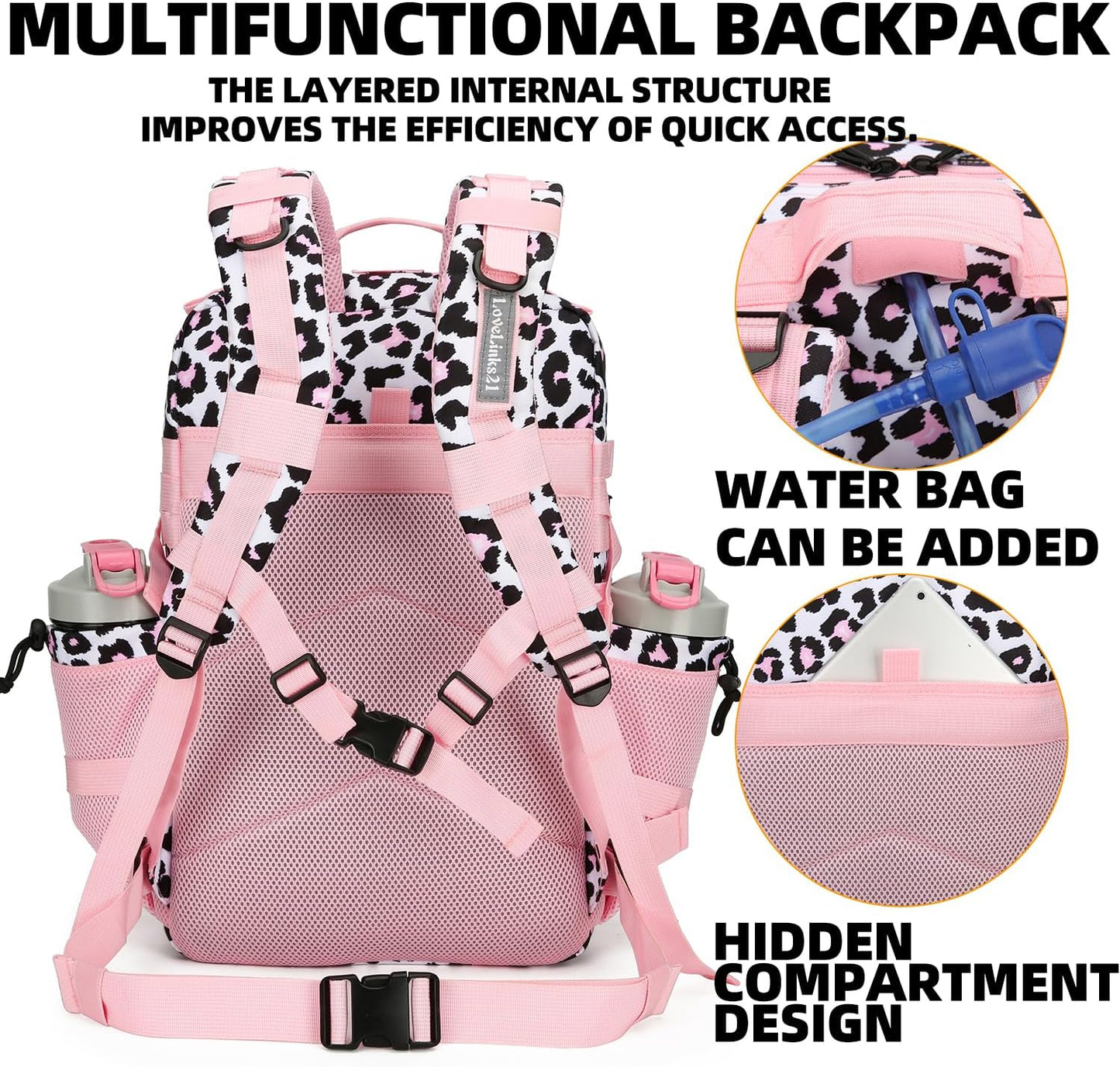 25L Tactical Backpack for Men and Women Military Backpack Army Assault Pack Molle Backpack Small Bug Out Bag Travel Rucksack Daypack (Pink Leopard)
