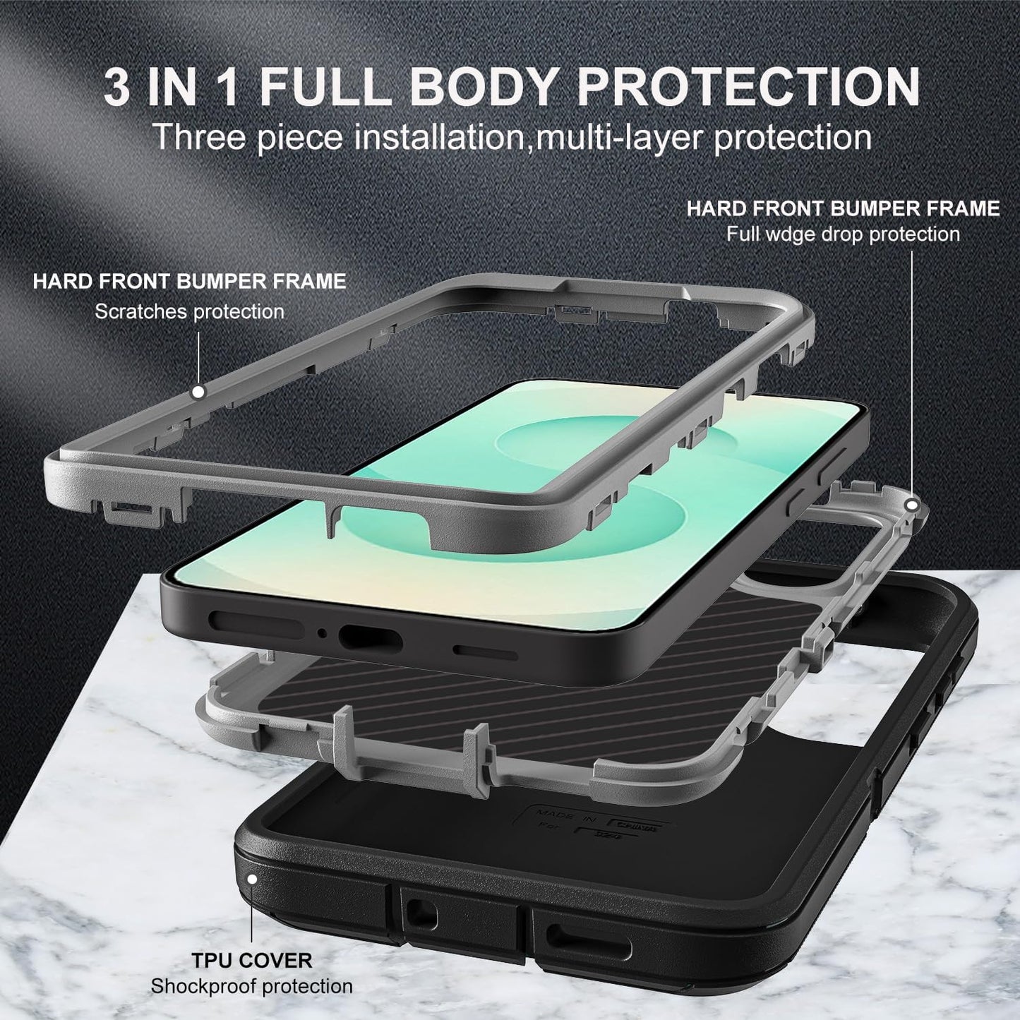for Samsung Galaxy S25 Plus Case, Compatible with Magsafe, Military Grade 3 in 1 Heavy Duty Case with 2Pcs Tempered Glass Screen Protector & Camera Lens Protector (New-Black/Grey)