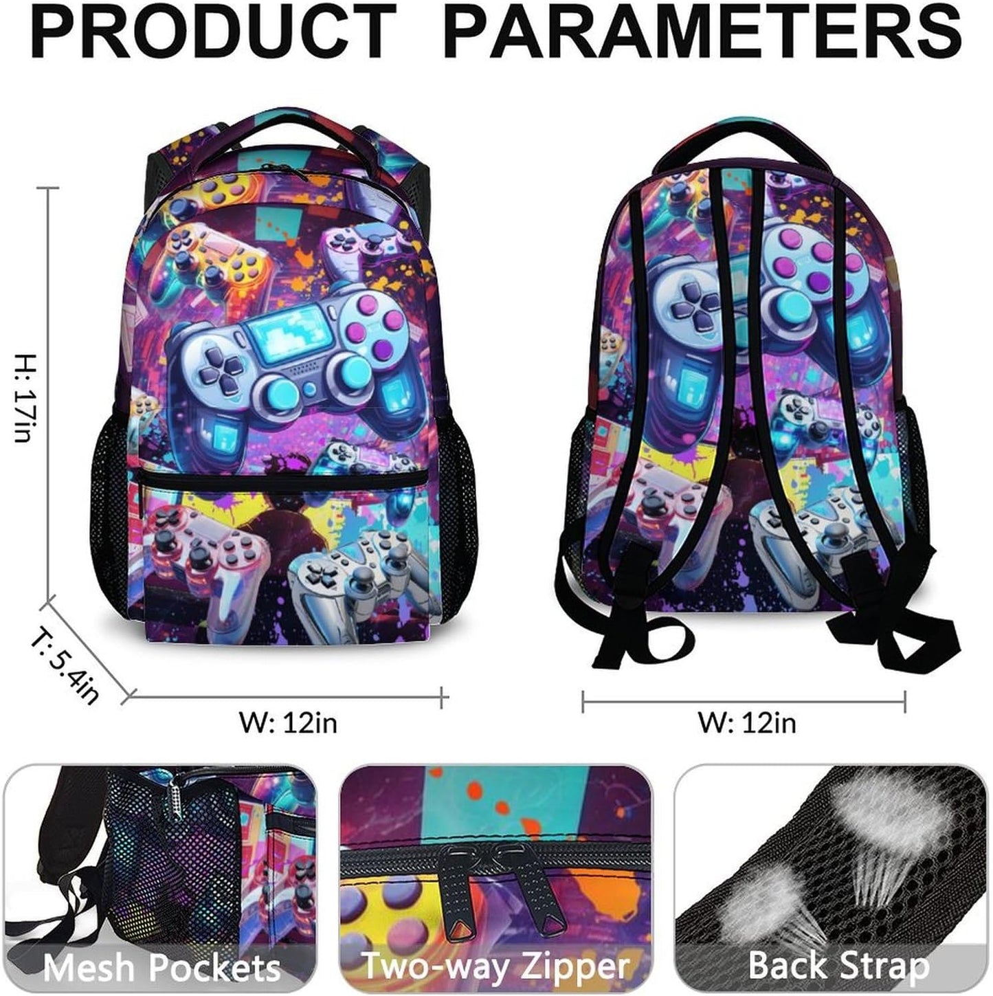 School Backpacks for Kids, Gamer Backpacks for Students Boys 5-7, 17 Inch with Shoulder Daypack School Bag, Large Capacity Gaming Bookbags for Preschool Elementary Hiking