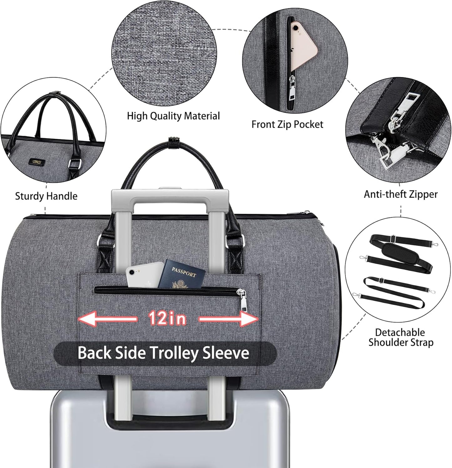 Convertible 2-in-1 Garment Bags for Travel, Carry On Garment Duffle Bag With Shoe Compartment Large Weekender Bag for Women Men Hanging Suitcase Suit Travel Duffel Overnight Bags 4pcs Set