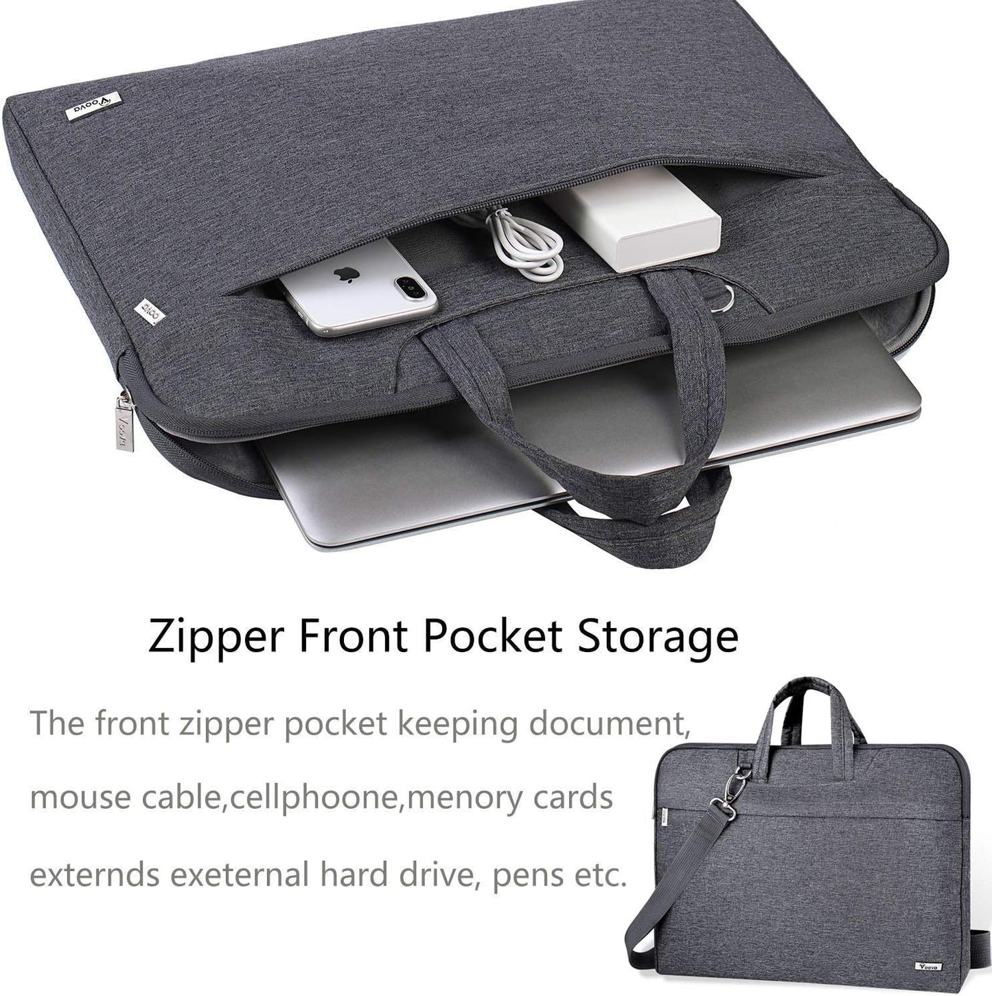 Voova Laptop Bag 13 14 Inch, Waterproof Computer Sleeve Carrying Case with Shoulder Straps & Handle Compatible with Macbook Air 13 M2/M3/M4, MacBook Pro 13/14, HP Dell Lenovo Chromebook 14, Grey