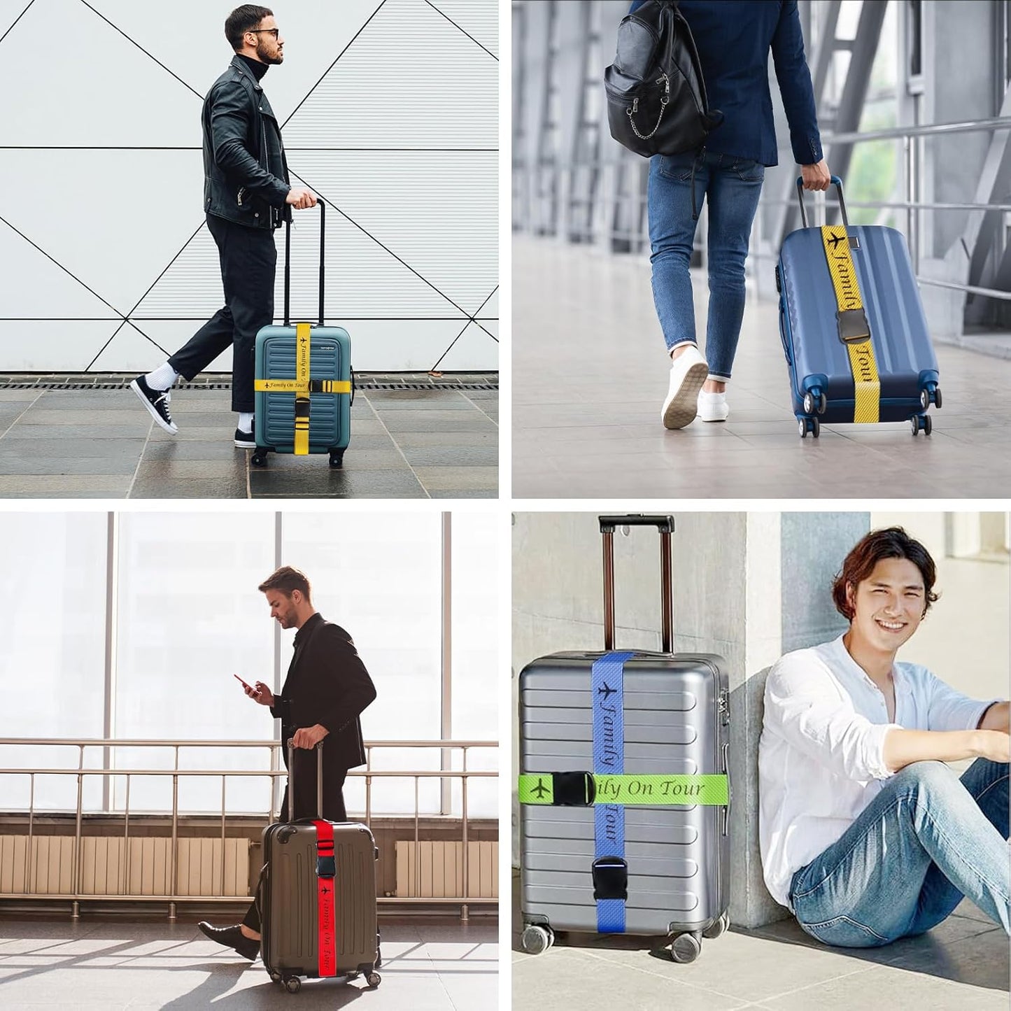 Personalized Luggage Straps, Customized Adjustable Suitcase Strap with Embroidery Name/Text, Travel Belt with Quick Release Buckle, Accessory for Travel Bag Closure (6PCS)