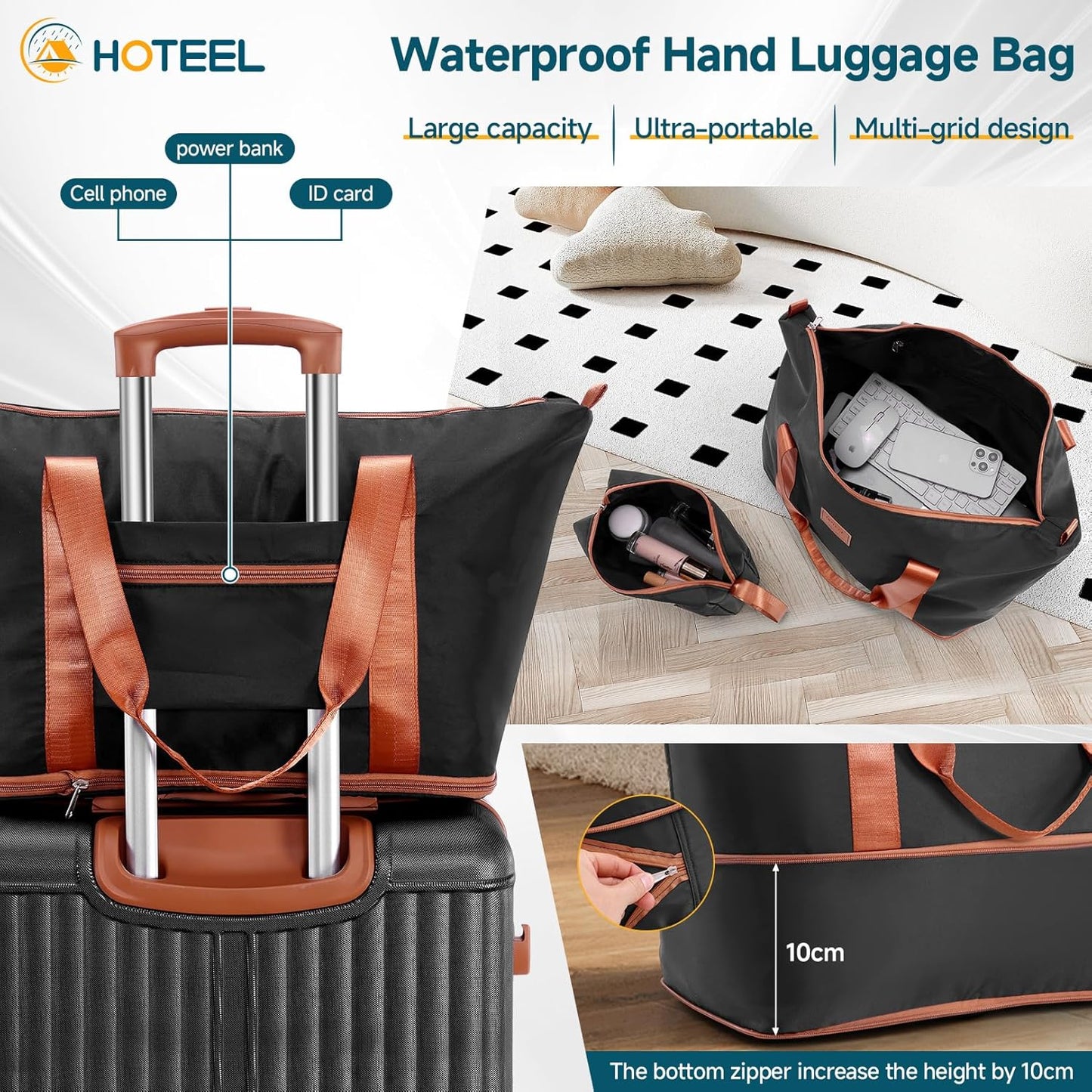 Hoteel Luggage Set 3-Piece, 4-Year Limited Warranty,Suitcases with Wheels,ABS PC Hardshell Suitcase, TSA Lock, Including Waterproof Luggage Bag, Travel Maletas for Men & Women,Black