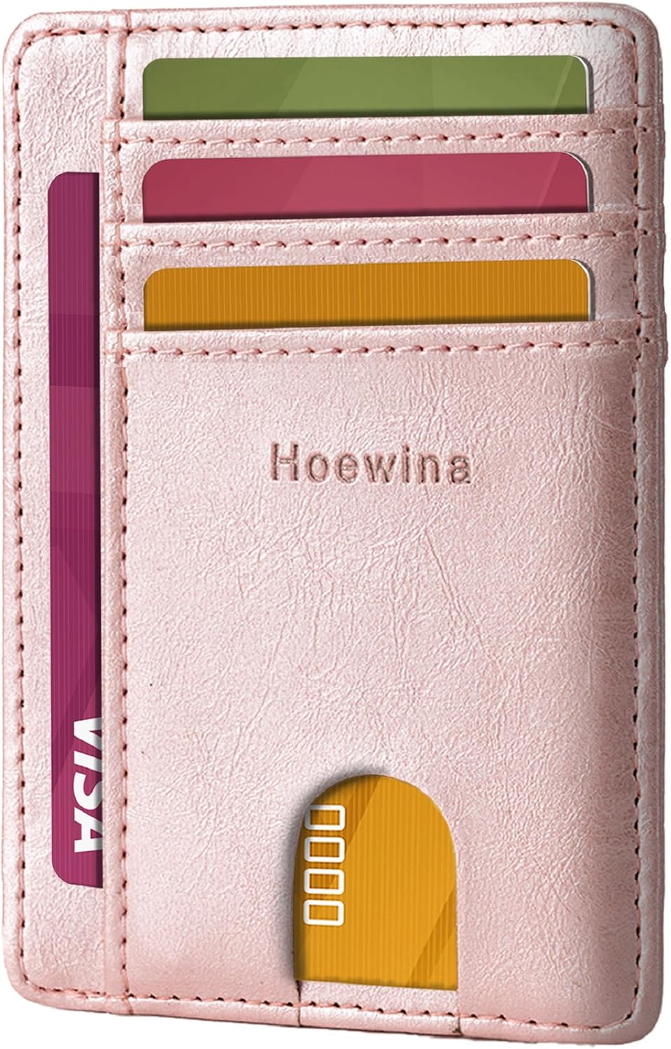 Hoewina Slim Wallet for Men, Credit Card Holder Wallet, Minimalist Design - RFID Blocking Front Pocket Leather Thin Wallet for Men and Women(Rose Gold)