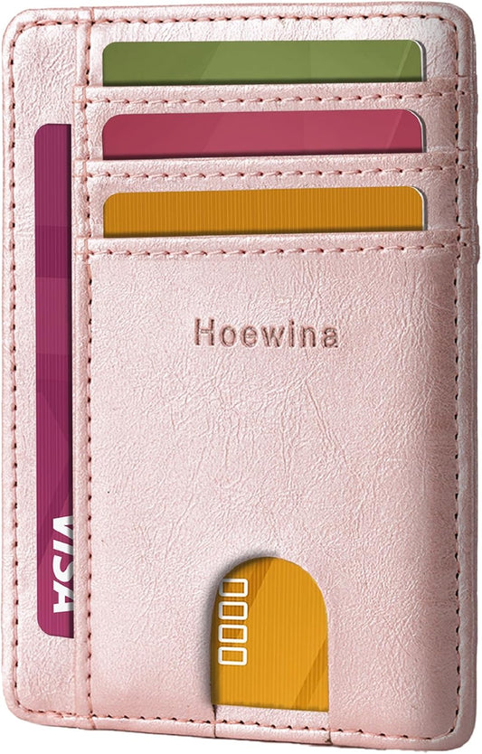 Hoewina Slim Wallet for Men, Credit Card Holder Wallet, Minimalist Design - RFID Blocking Front Pocket Leather Thin Wallet for Men and Women(Rose Gold)