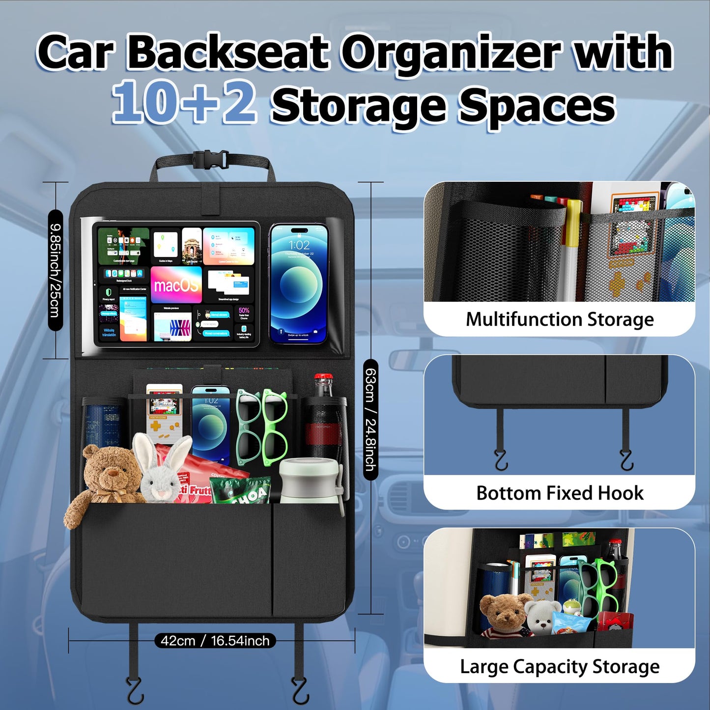 KaiCross Car Backseat Organizer with Table Holder,10 Storage Pockets Backseat Car Organizer and