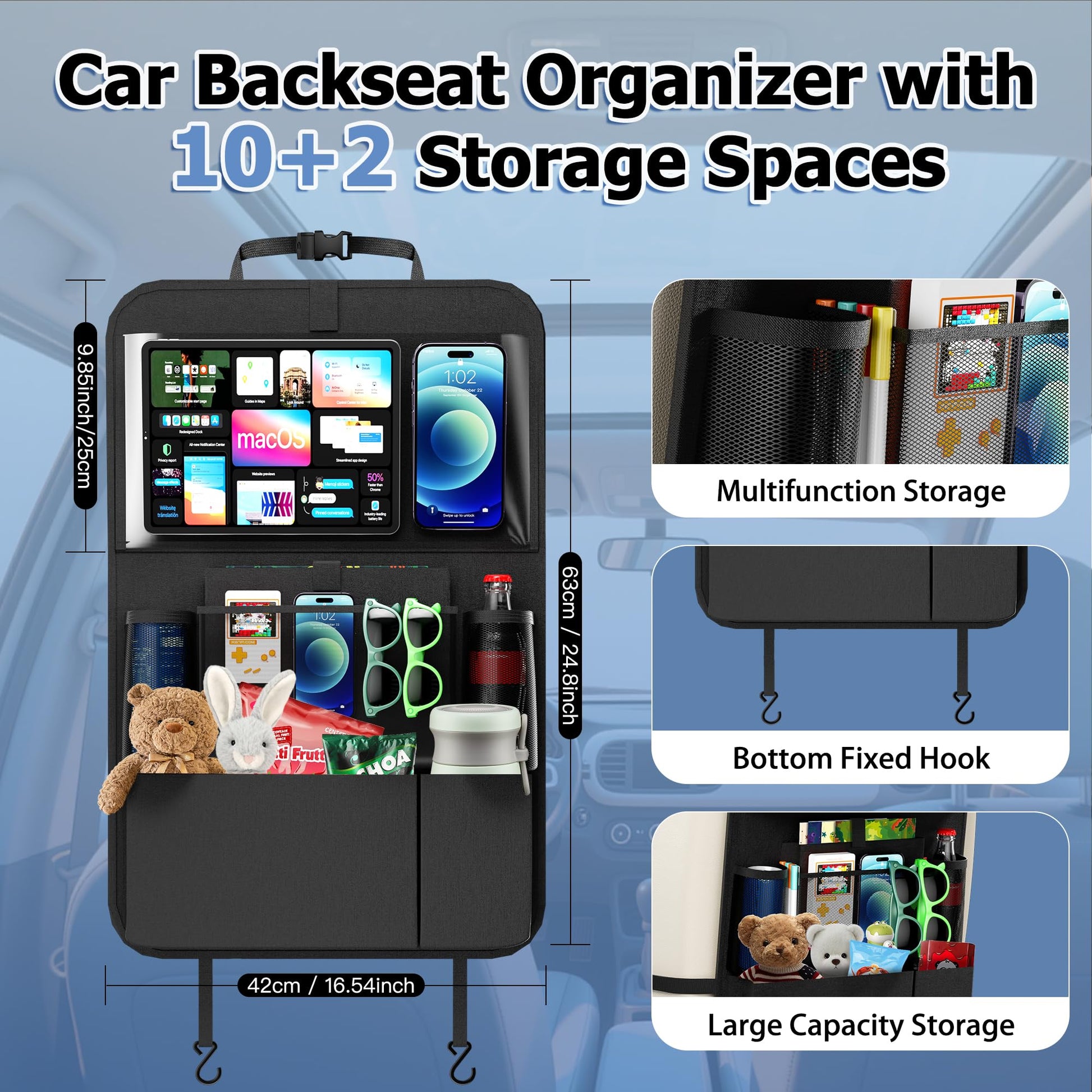 KaiCross Car Backseat Organizer with Table Holder,10 Storage Pockets Backseat Car Organizer and