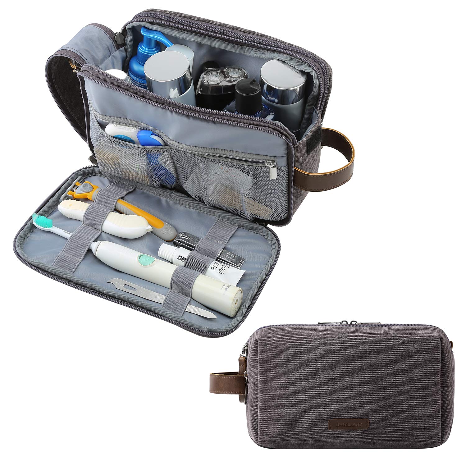 BAGSMART Toiletry Bag for Men, Canvas Travel Toiletry Organizer Dopp Kit Water-resistant Shaving