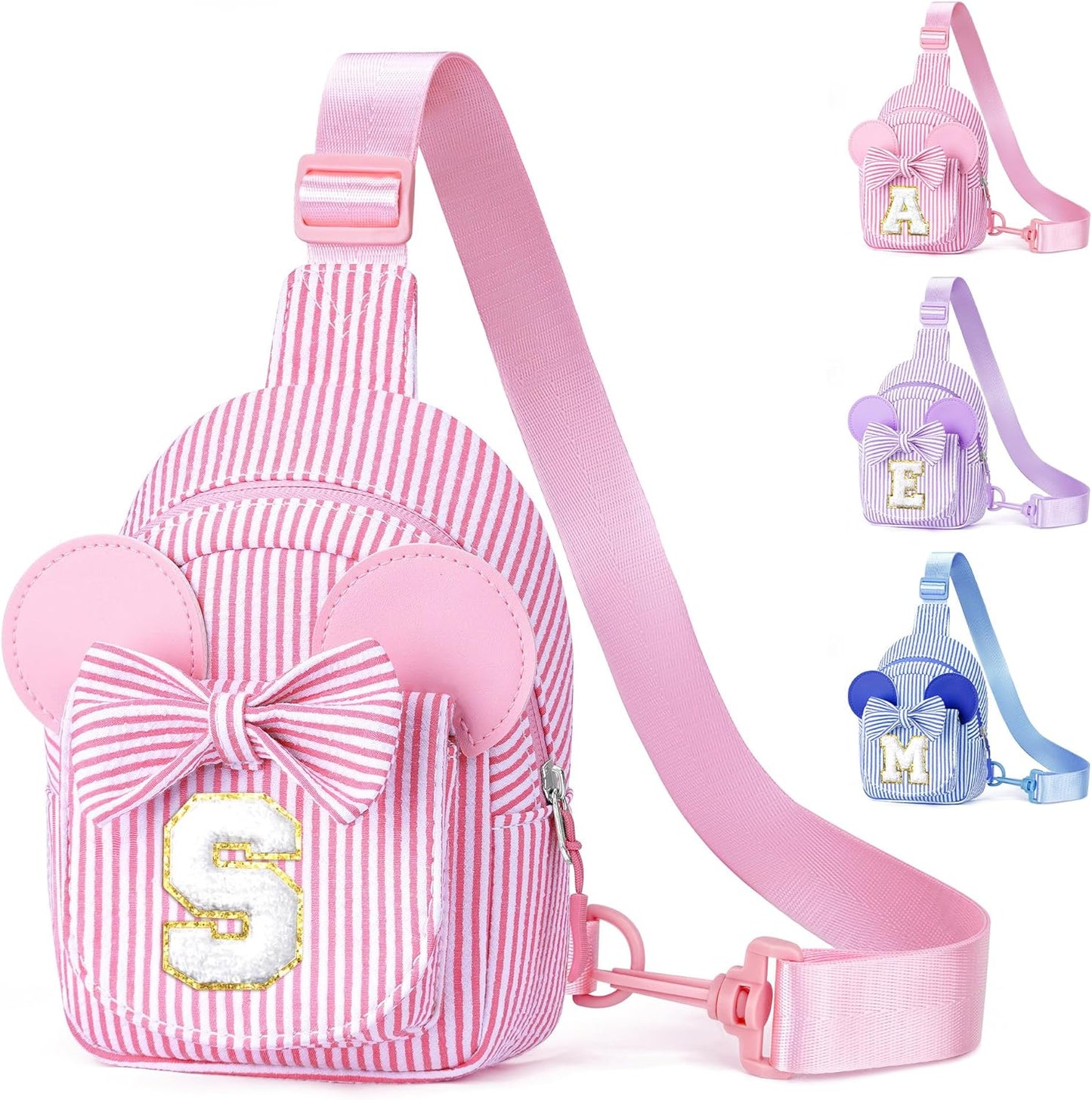 YOOLIFE Crossbody Bags for Girls Travel, Initial Cross Body Bags for Kids Girl Gifts Pink Small Fanny Packs Sling Bag for Girl Personalized Friend Birthday Gifts for Girls Kid Daughter Gift (Pink S)