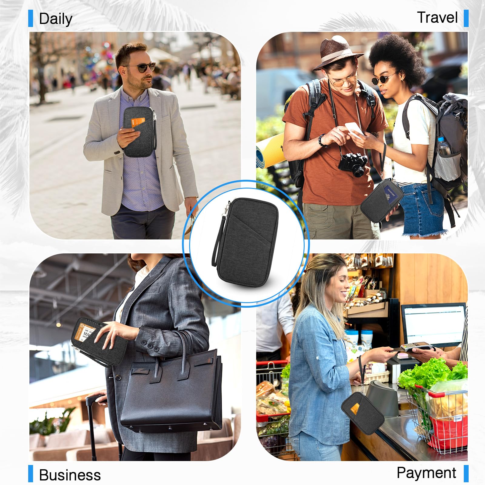 Passport Holder Family RFID Travel Document Organizer for Women Waterproof Passport Wallet Men