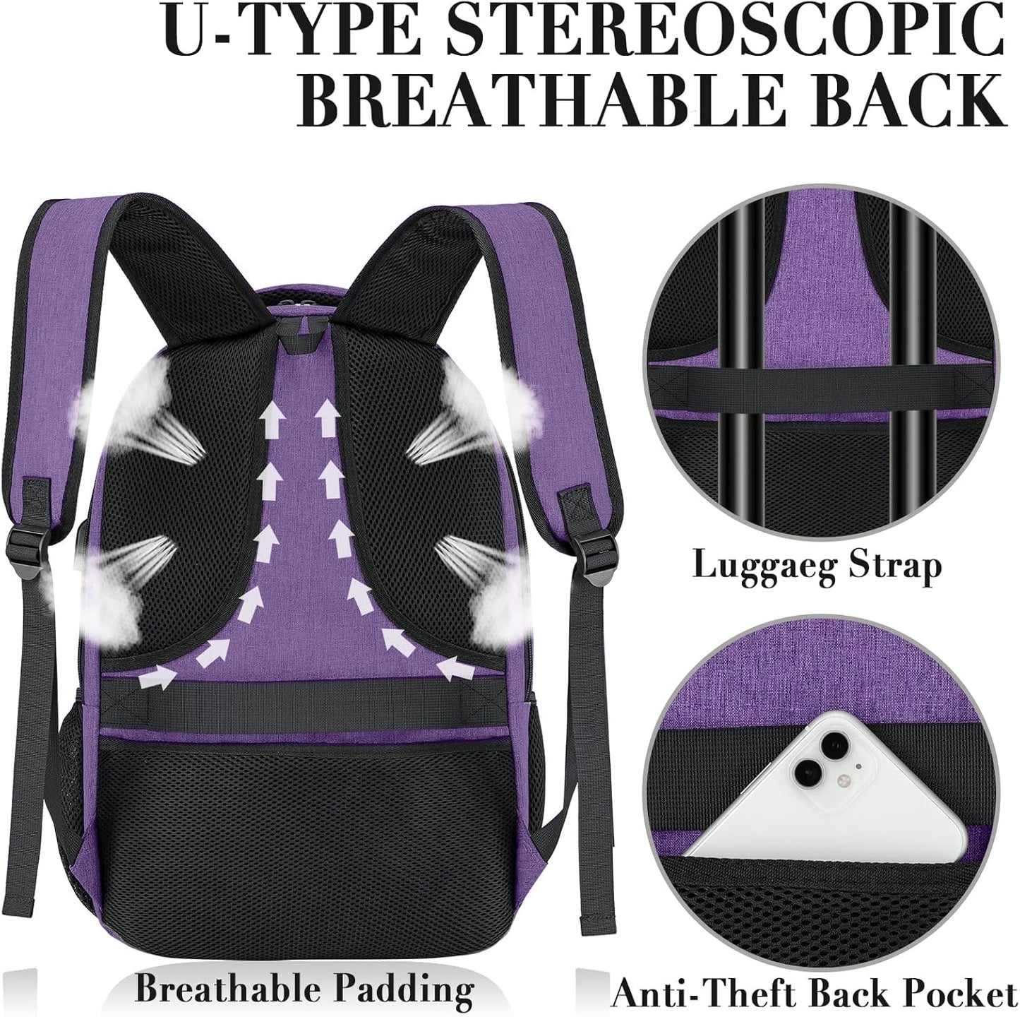 BIKROD Backpack for Men Women, Backpacks for School Teen Boys, Business Anti Theft Slim Sturdy Back Pack with USB Charging Port, Adult Computer Bag Gift 15.6 IN Laptop, Purple