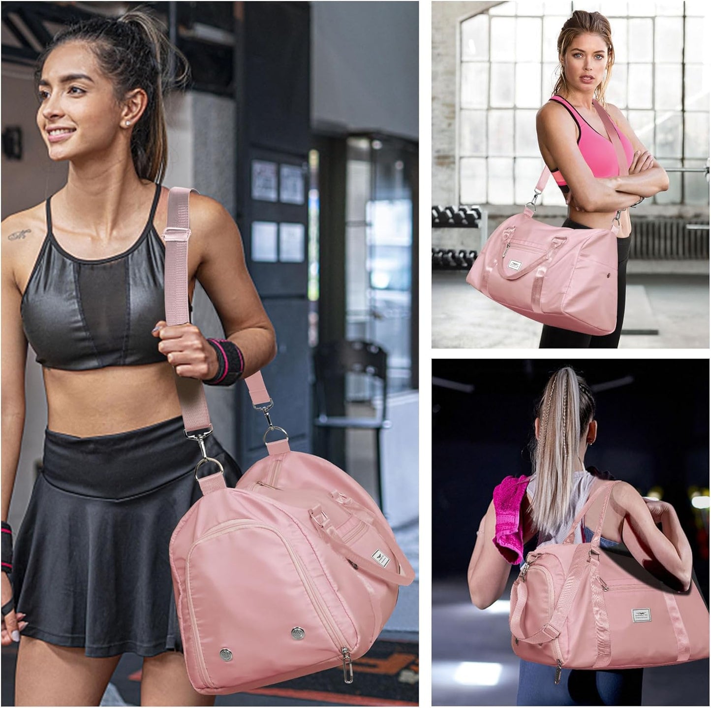 FIORETTO Womens Gym Tote Duffle Bag with Toiletry Bag, Sports Duffel Overnight Hospital Workout