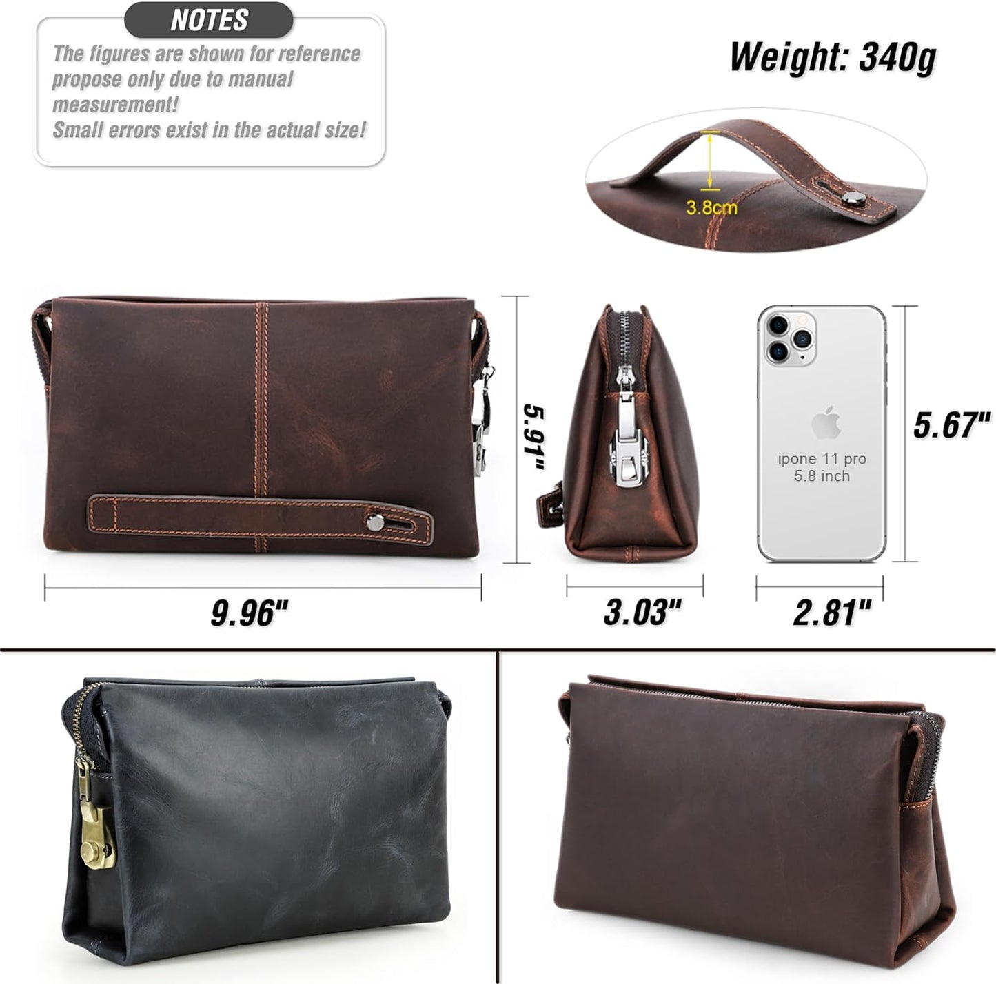 Top Grain Genuine Leather Clutch Wallet Purse for Man & Woman, Handmade Retro Design, Combination Lock & Retractable Strap & Multi Pockets/Slots, Portable RFID for Cards/Checks/Phone/Banknote, Coffee