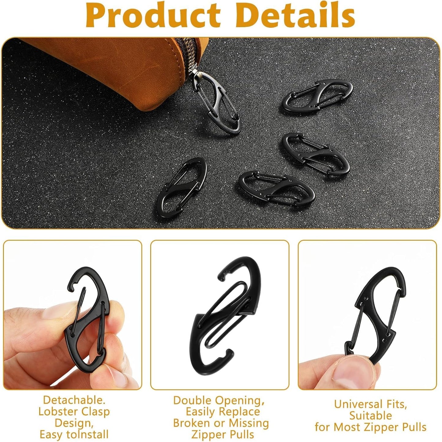 9Pcs Zipper Clip Theft Deterrent, Double Opening Lock Zipper Pull Replacement Clips, Small Carabiner Clips for Bag Luggage Pickpocket Backpack Purse Traveling Camping Suitcase