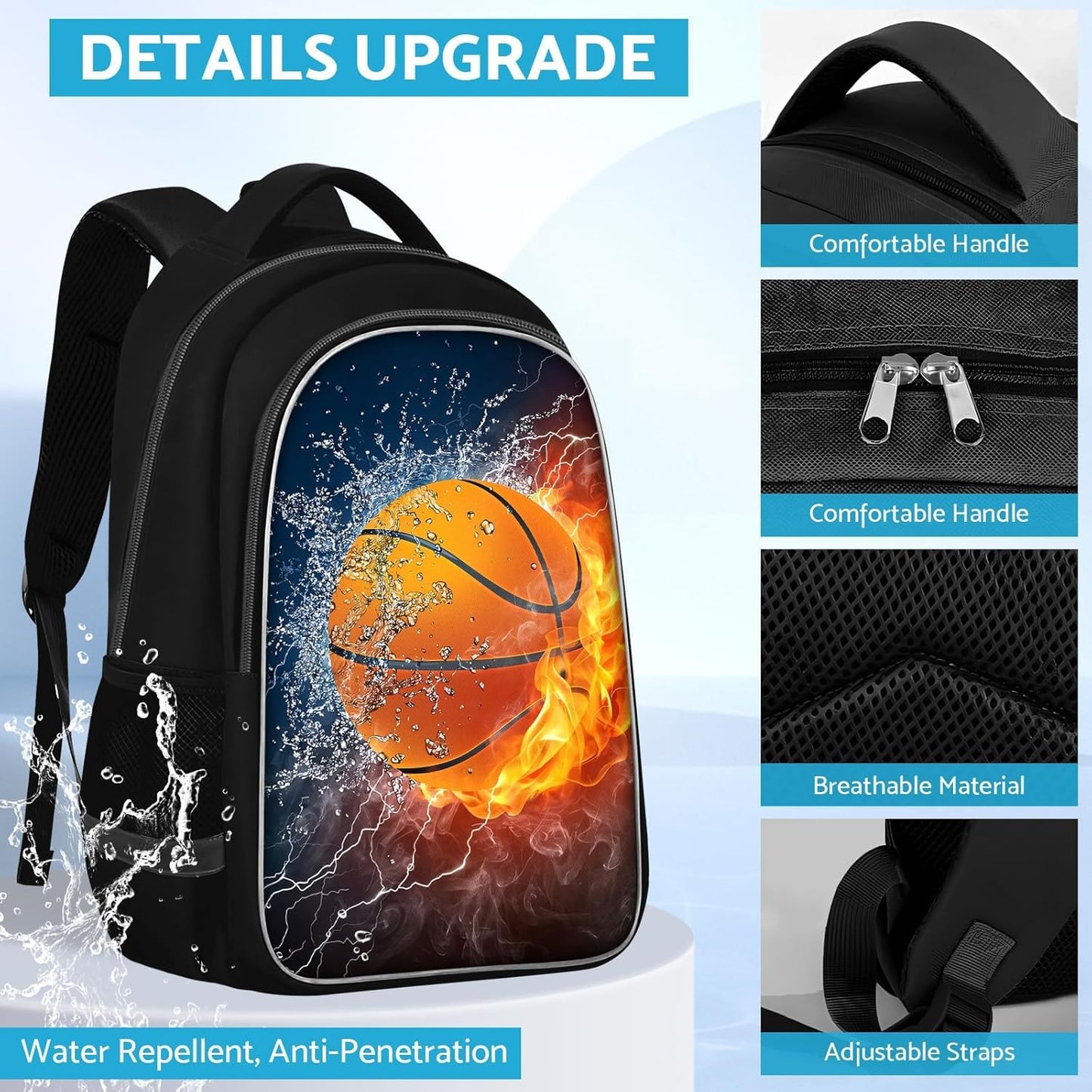 School Backpack for Boys - Basketball Boys Backpack for Kids Children Teens Elementary Middle School - Students Bag for Ages 6-18,17″Bookbag Multifunctional Large Capacity