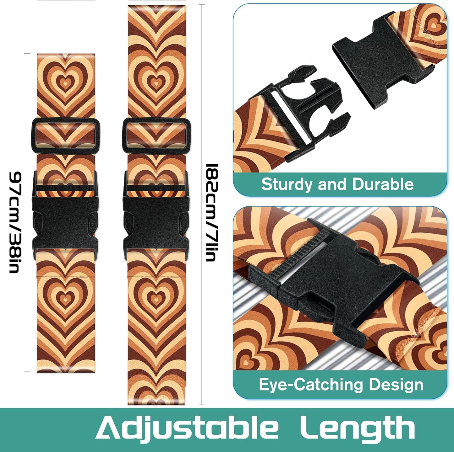 Slohif Luggage Straps for Suitcases Travel Belt Accessories Luggage Connector Identifiers 2 Pack Over Handle with Buckle Unique Nylon Adjustable Strap for Sleeping Bag Car Seat Brown