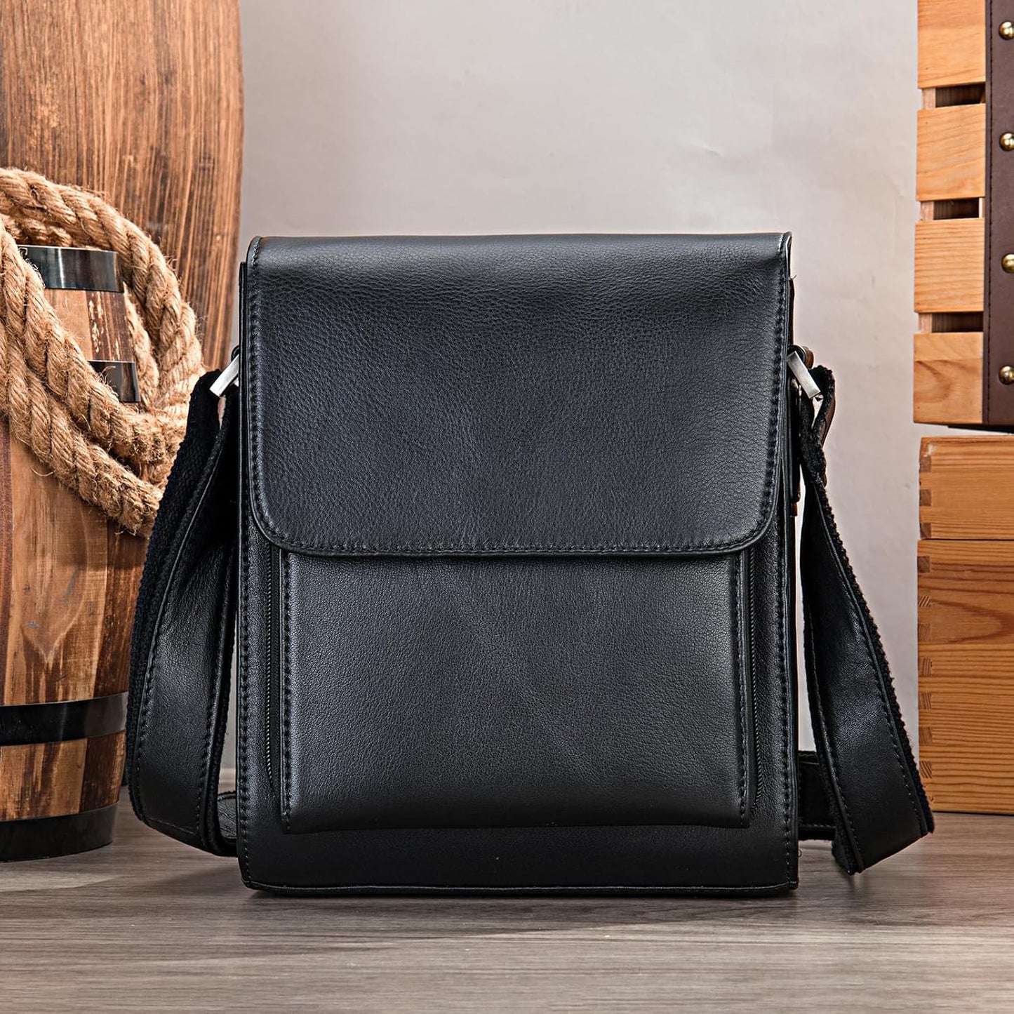 Genuine Leather Messenger Bags Mens Shoulder Crossbody purse Work Business Vintage lager Capacity