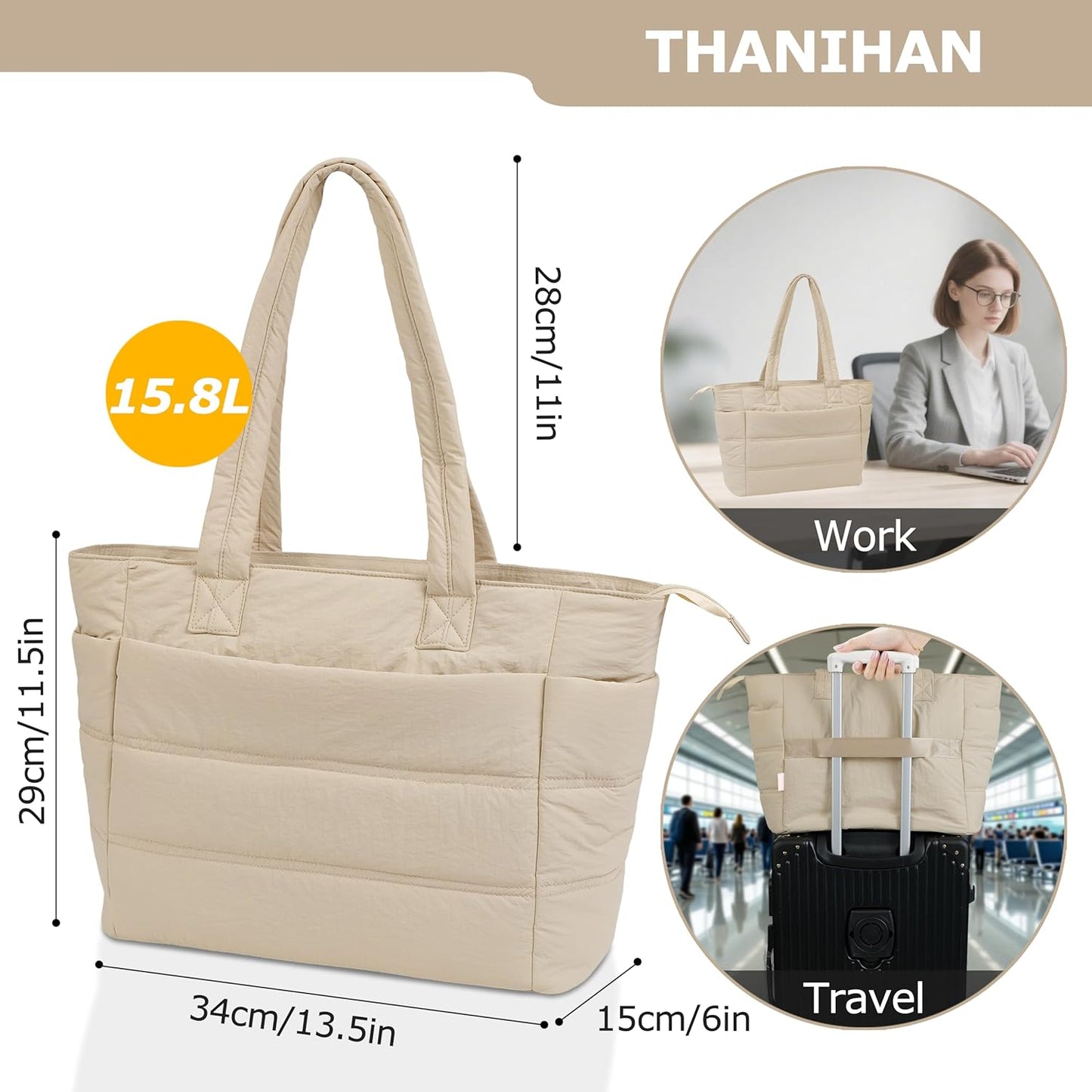 Tote Bag for Women ，Travel Puffy Tote Bag For Women，Puffer Work Tote Handbag、Shoulder Bag Handbag for Travel, Work, Gym