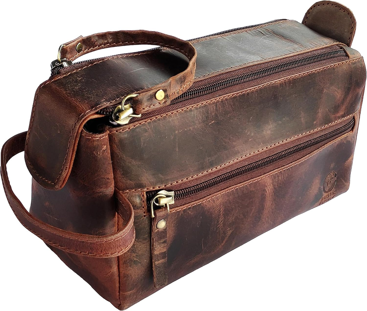 RUSTIC TOWN Buffalo Leather Toiletry Bag : Vintage Travel Shaving & Ditty Kit : for Toiletries, Cosmetics & More : Spacious Interior & Waterproof Lining : Compact, Fits Easily in Luggage
