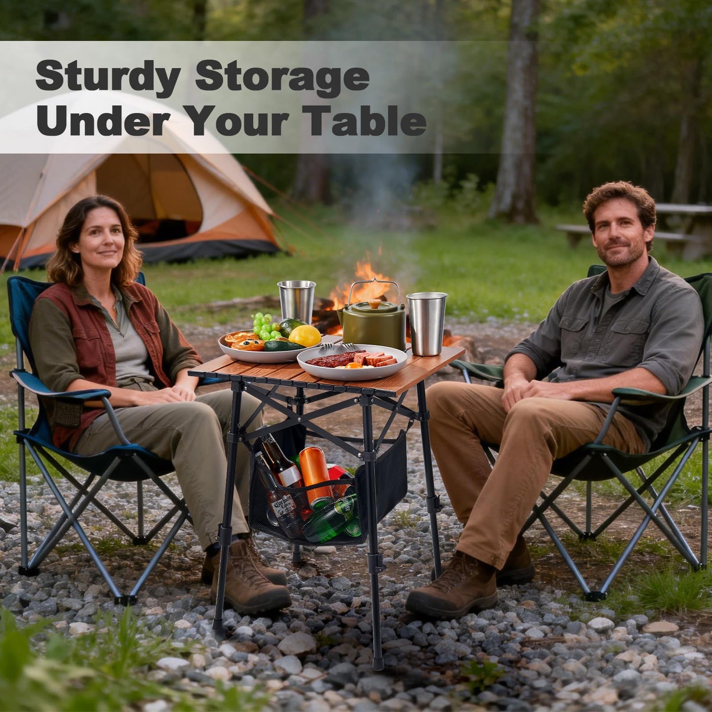 Odoland Portable Camping Table, Folding for Beach Outdoor Adjustable Height