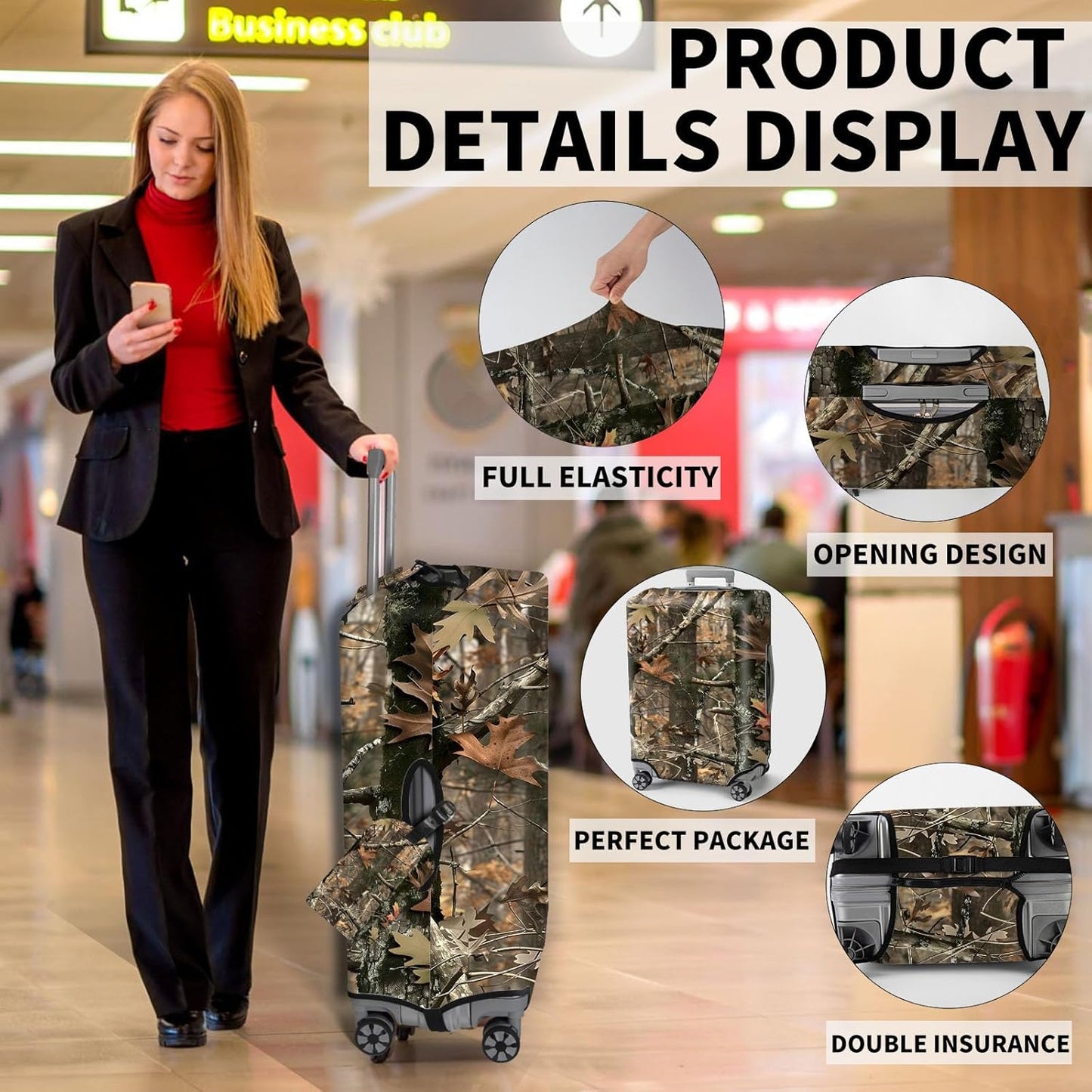 Travel Luggage Cover,Camouflage DesignTheme Suitcase Cover Accessory Kit, Luggage Tag, and Comfortable Luggage Handle Wrap, Washable Luggage Suitcase Protector (25-28 inch,L)