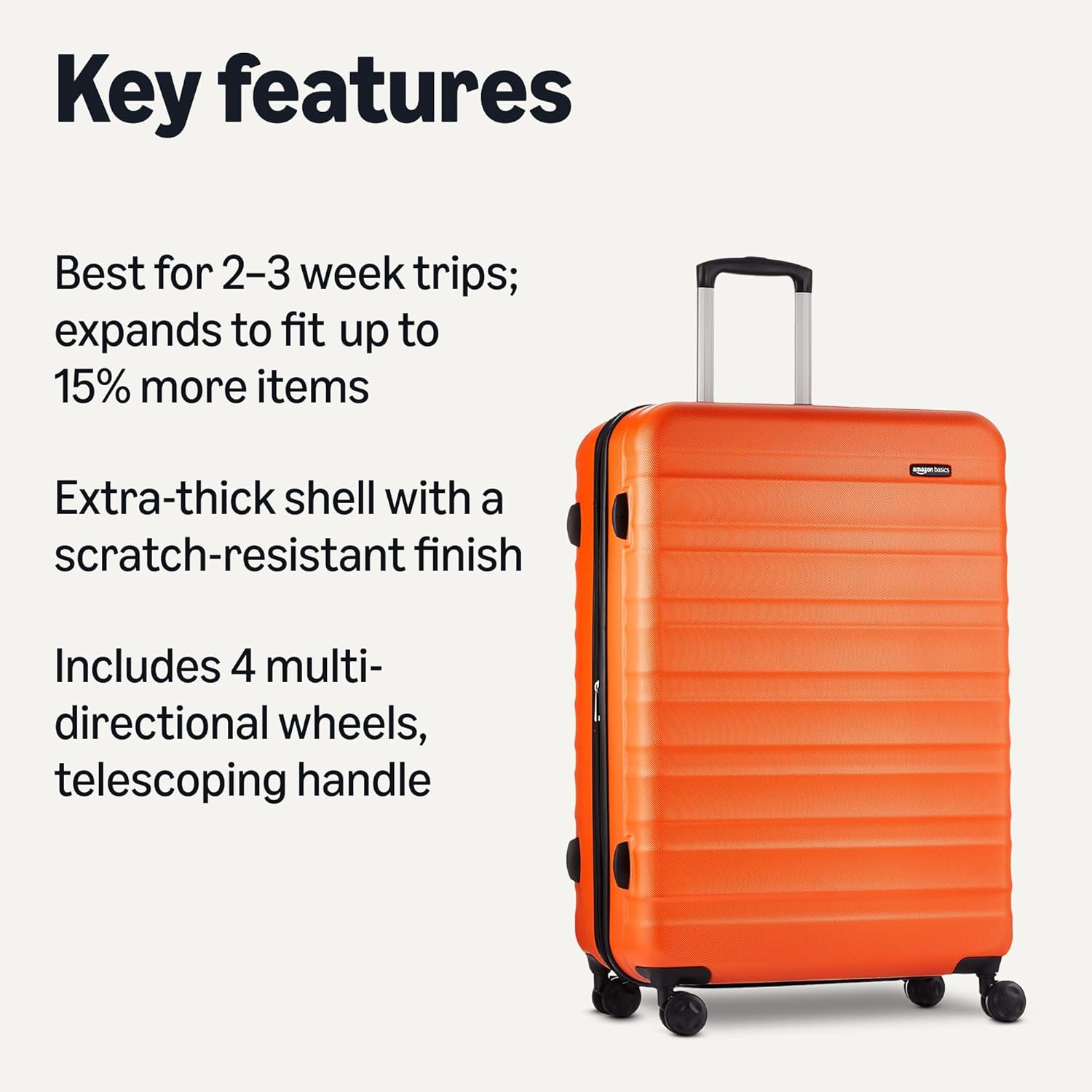 Amazon Basics 30" Hardside Large Checked Luggage, Hardshell Suitcase With Wheels, Expandable For Up