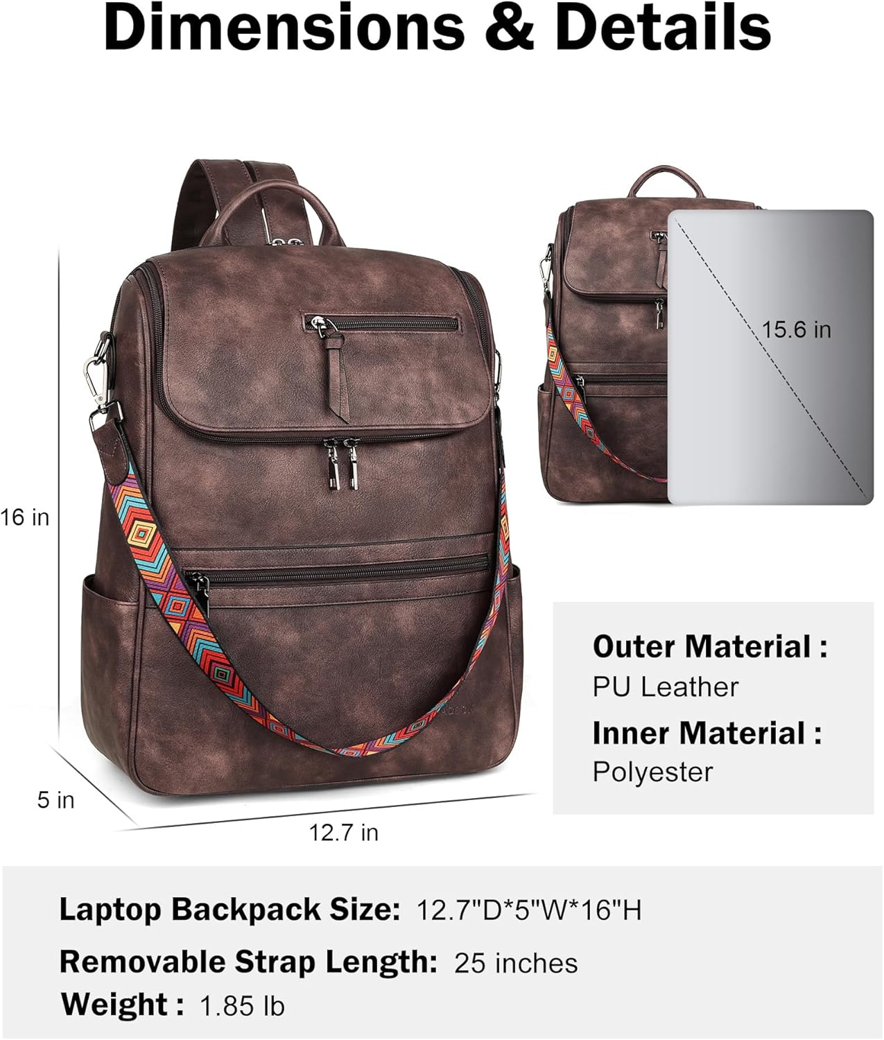 FADEON Laptop Backpack for Women Leather Travel Backpack with Laptop Compartment, Designer Ladies