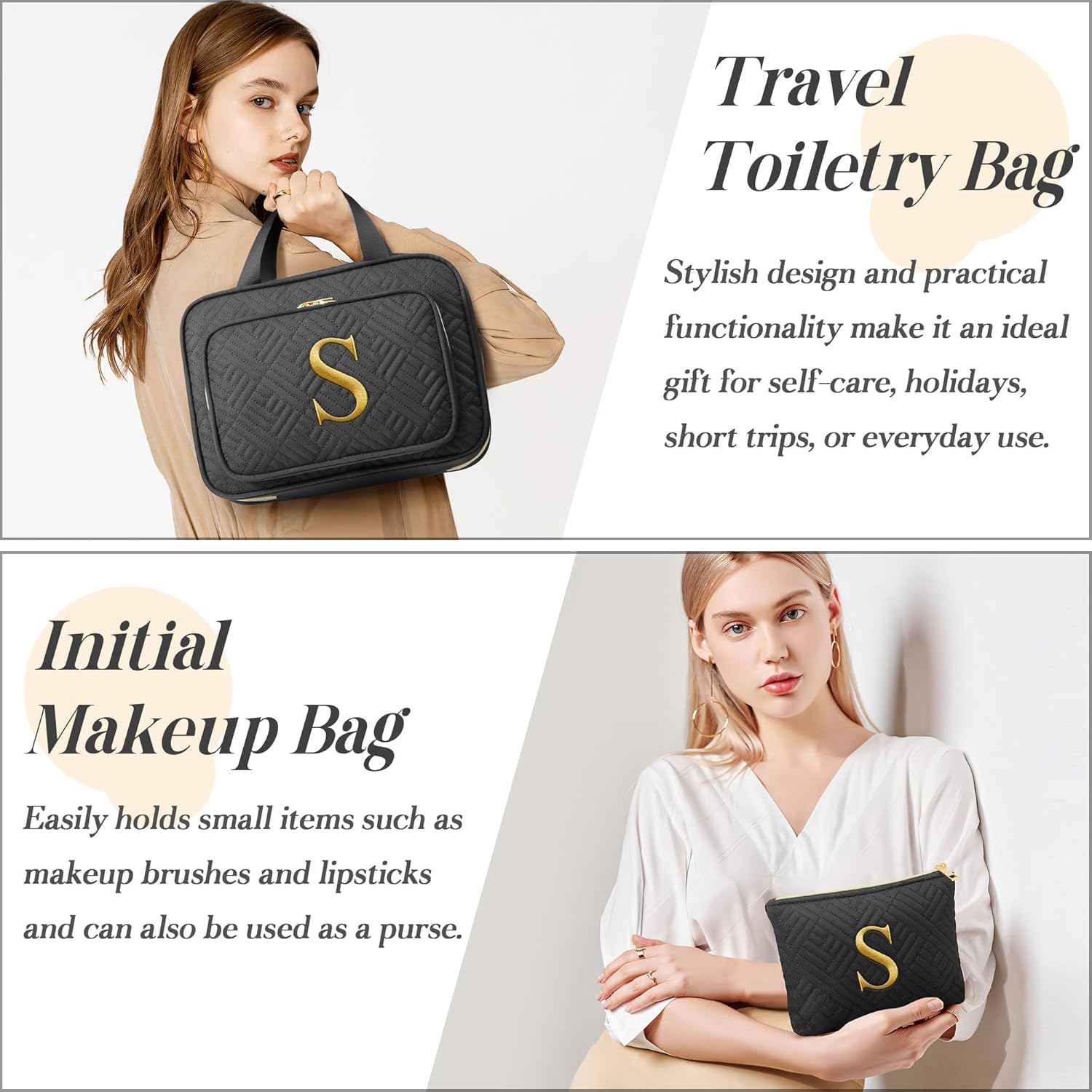 Gifts for Women, Initial Toiletry Makeup Bag Hanging Cosmetic Organizer with Embroidery Letter