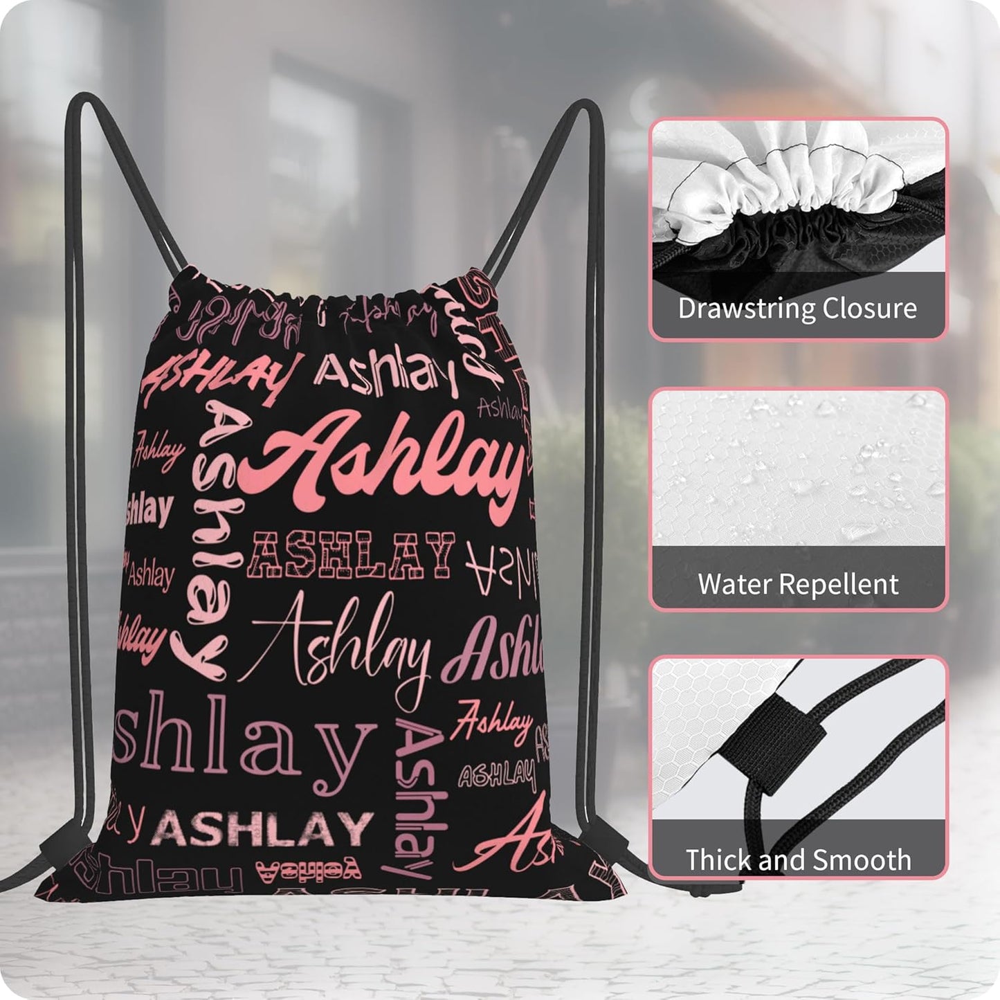 Personalized Drawstring Bag with Your Name Drawstring Backpack for Men Women Small Gym Beach Shopping Sport Yoga Bag (Custom Name-13)
