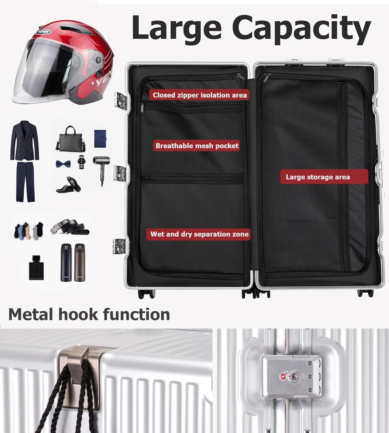 feilario 30in Super Large Captain Aluminum Frame Hardside Spinner Wheels Luggage, Removable Wheels Zipperless Checked Suitcase with Cup Holder/Phone Holder