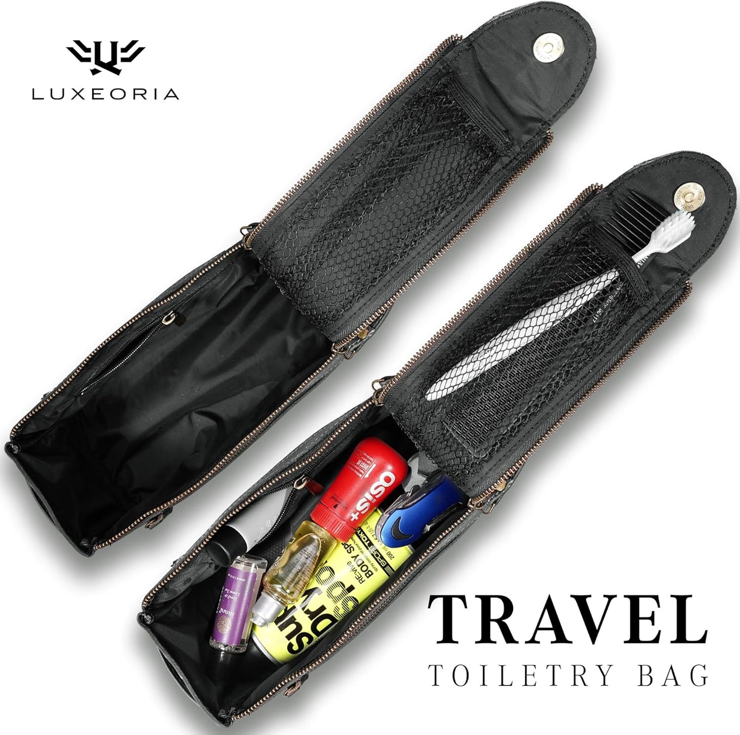 LUXEORIA Genuine Leather Toiletry Bags for Men and Women, Handmade Premium Leather Dopp Kit and Shaving Bag, Cosmetic Bag for Womens and Mens, Travel Essentials & Organizers