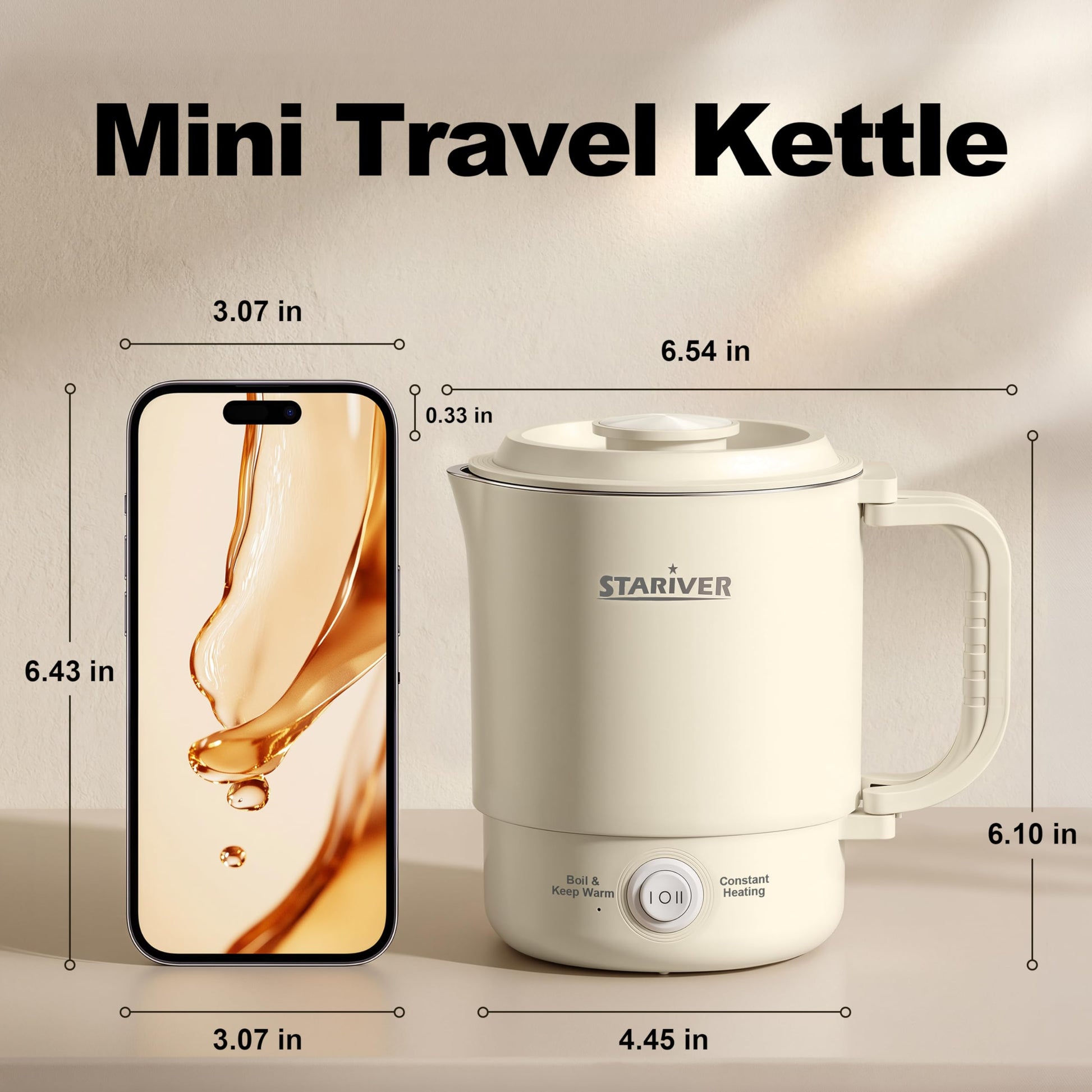Stariver 0.6L Portable Electric Kettle, Stainless Steel Travel Kettle