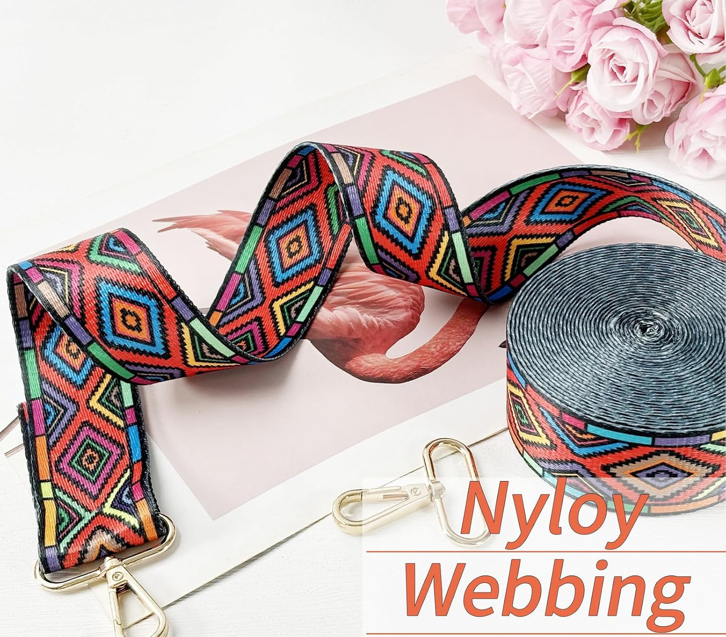Printed Nylon Webbing 1 1/2 inch 6 Yards Colorful Squares Thick Patterned Fabric Webbing Luggage Handle Jacquard Ribbon for Backpack Bags-Seatbelt-Clothing-Sewing-DIY Crafts & Projects Supplies
