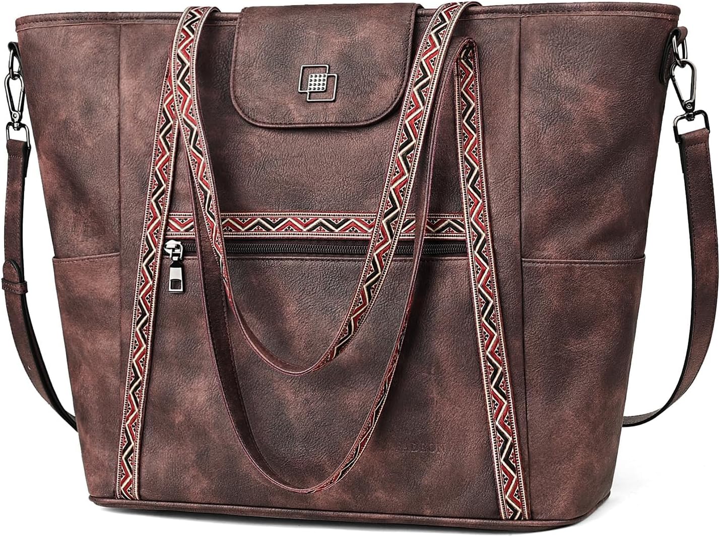 FADEON Large Laptop Tote Bag for Women Designer Leather Laptop Bag Fashion Travel Backpack Purse Shoulder Handbag