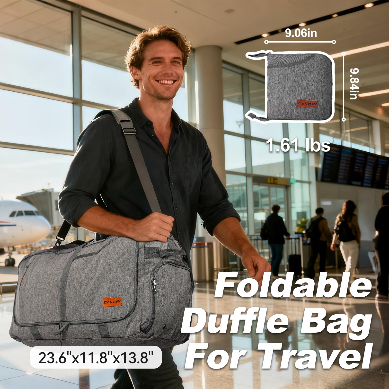 Canway 65L Foldable Duffle Bag with Shoes Compartment, Water-Resistant Packable Travel Duffel for
