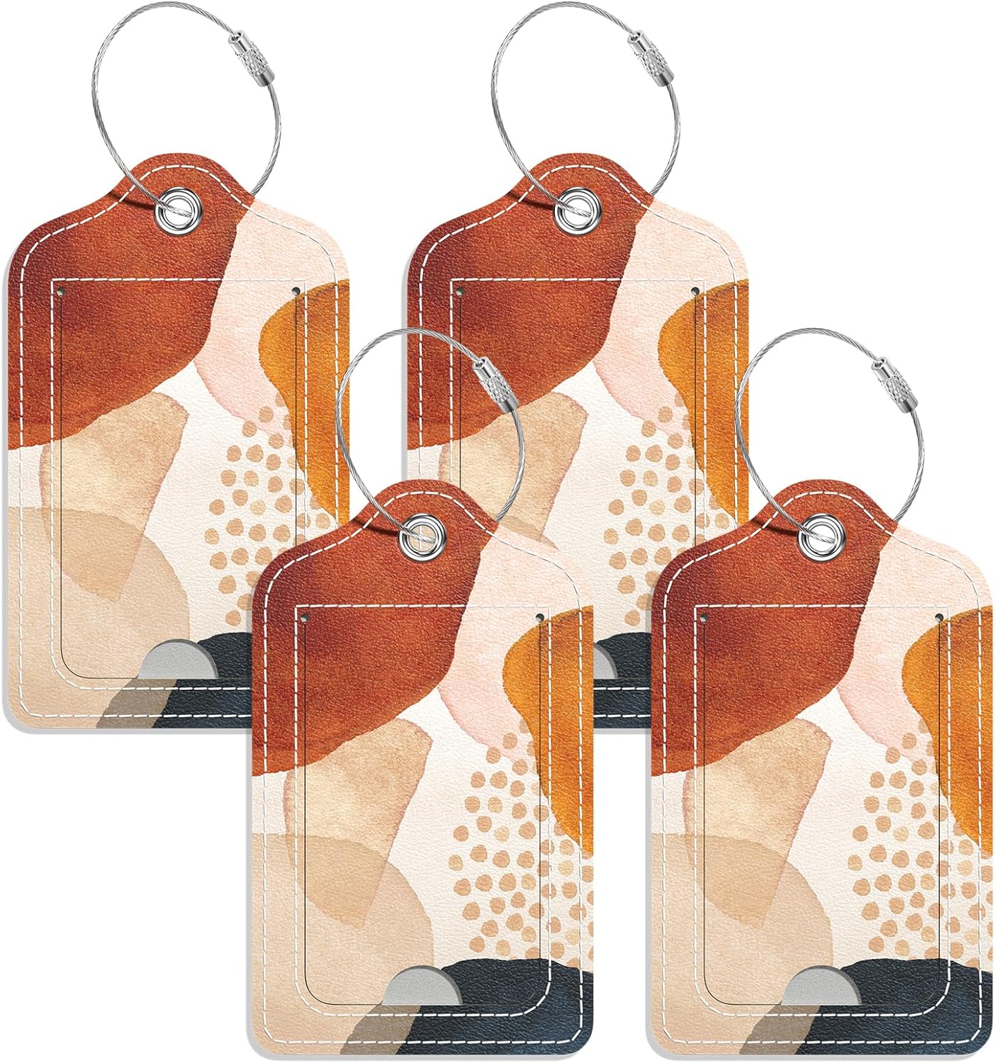 Luggage Tags for Suitcase, 4 Pack PU Leather Travel Cruise Luggage Tag with Privacy Flap, Name ID Label and Metal Loop for Women Men Girls Suitcase Baggage Bag Backpack, Boho Abstract Stone