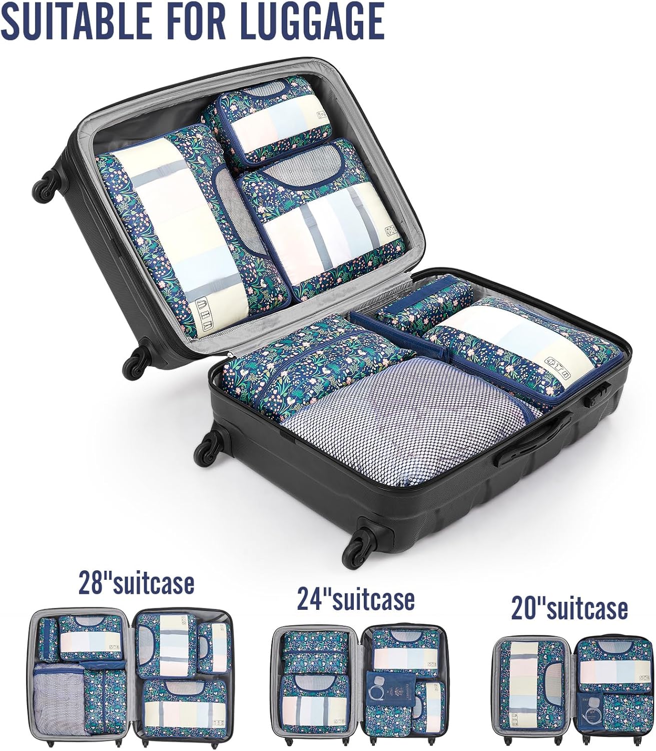 Veken 10 Set Packing Cubes for Travel Essential, Suitcase Organizer Bags in 4 Sizes, Carry-On