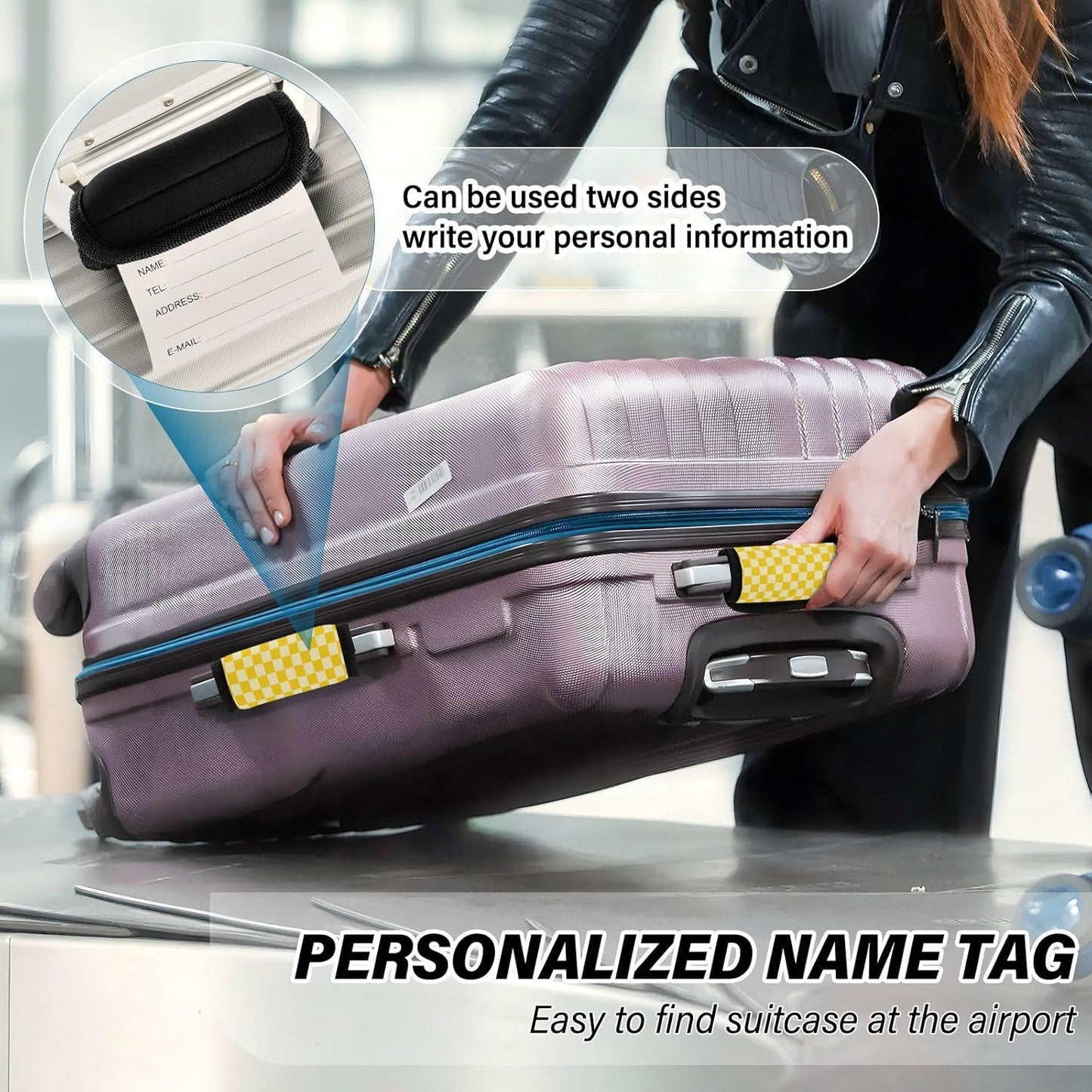 4Pcs Luggage Handle Wrap Suitcase Identifier Handle Covers Tags Soft Travel Bags Luggage Handle Gripper Accessories for Airplane Flying Checkered Yellow