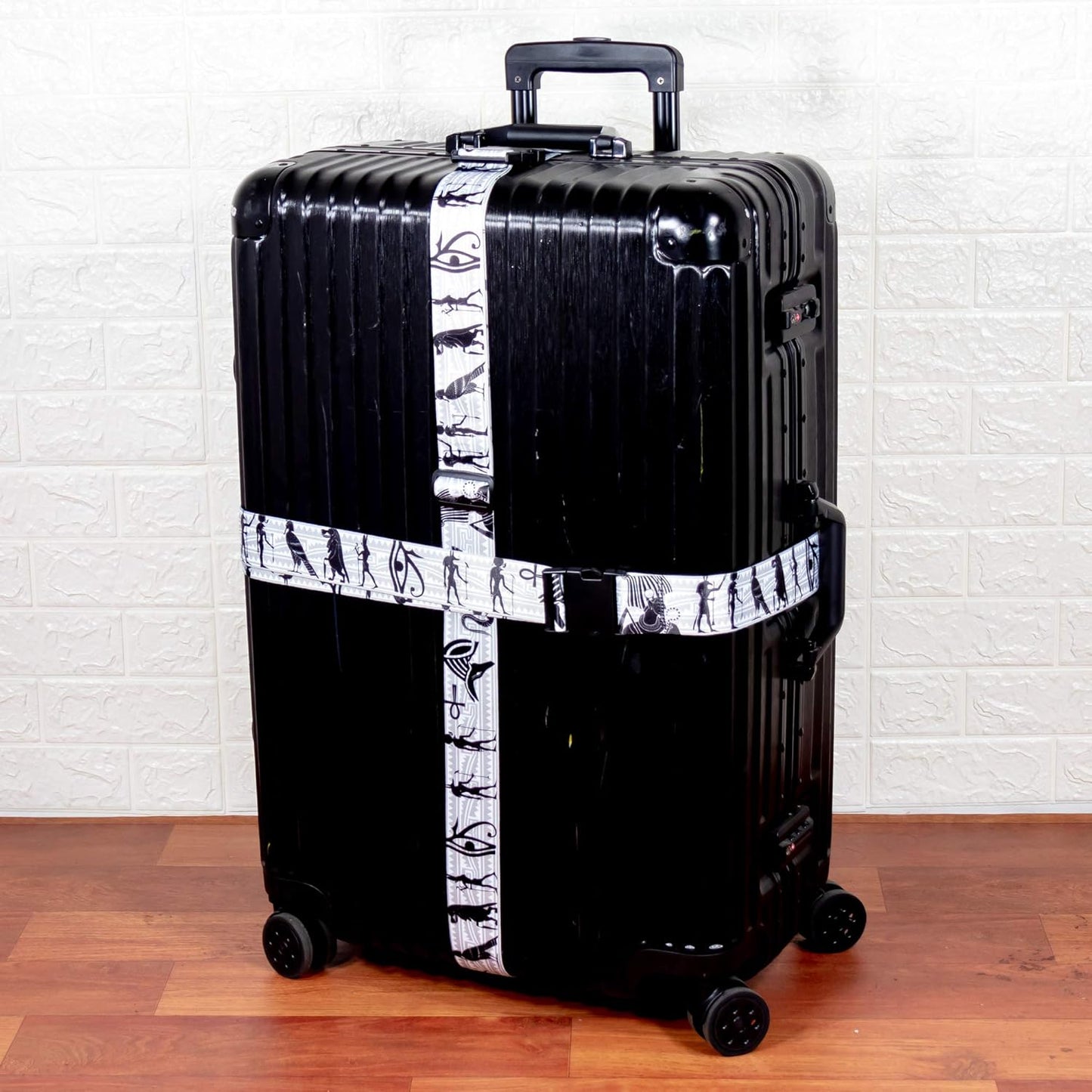 Teeoff Luggage Straps Suitcase Belts Travel Bag Accessories Adjustable 220CM (Egypt Black - 2 Pack)